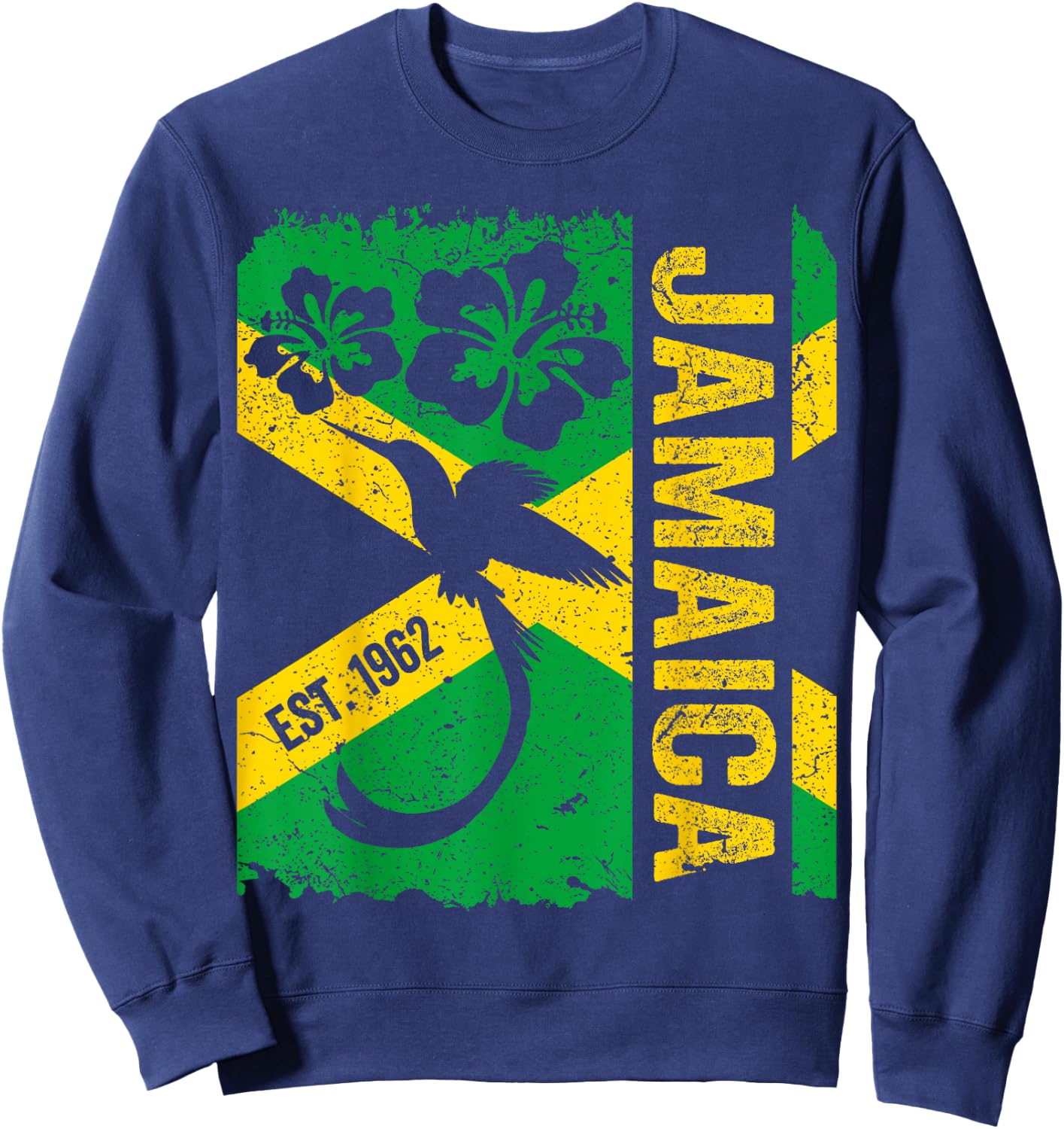 Jamaica Doctor Bird 1962 Independence Distress Jamaican Flag Sweatshirt - Sweatshirt | Navy