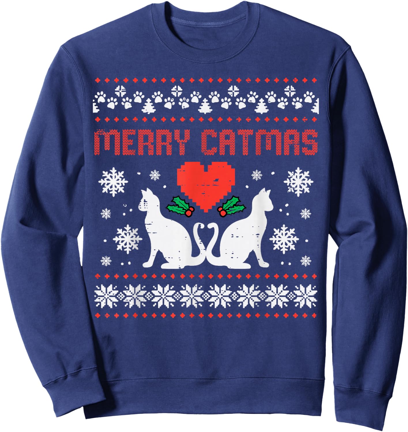 Merry Catmas Cat Ugly Christmas Vintage Xmas Women Men Kids Sweatshirt - Sweatshirt | Navy