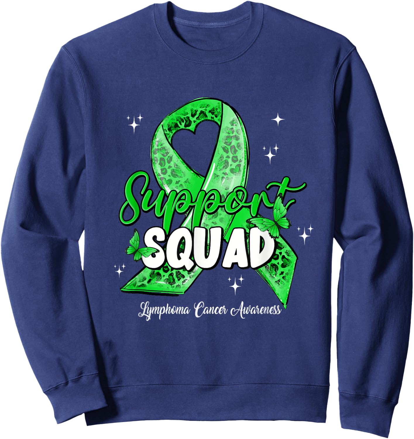 Support Squad Butterfly Green Ribbon Lymphoma Cancer Gifts Sweatshirt - Sweatshirt | Navy