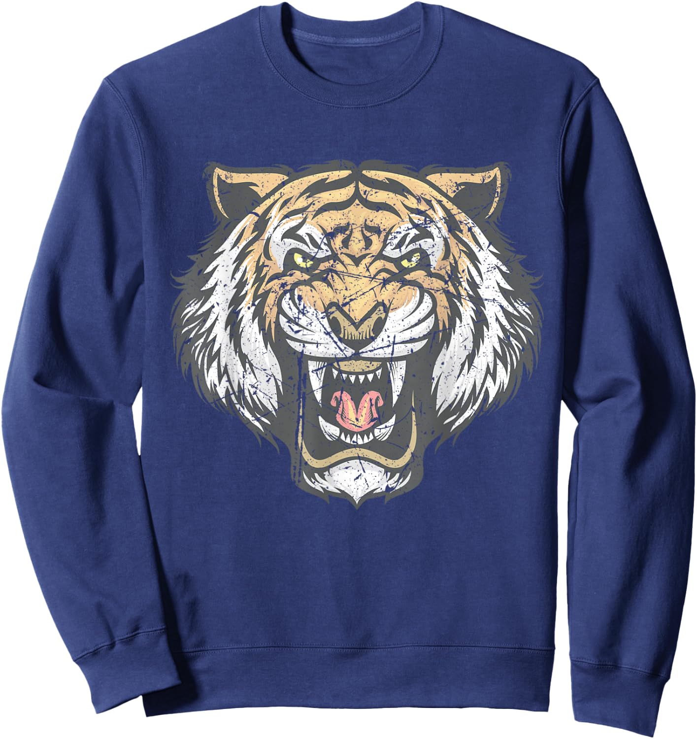 Tiger Head Face Distressed Wildlife Lover Sweatshirt - Sweatshirt | Navy