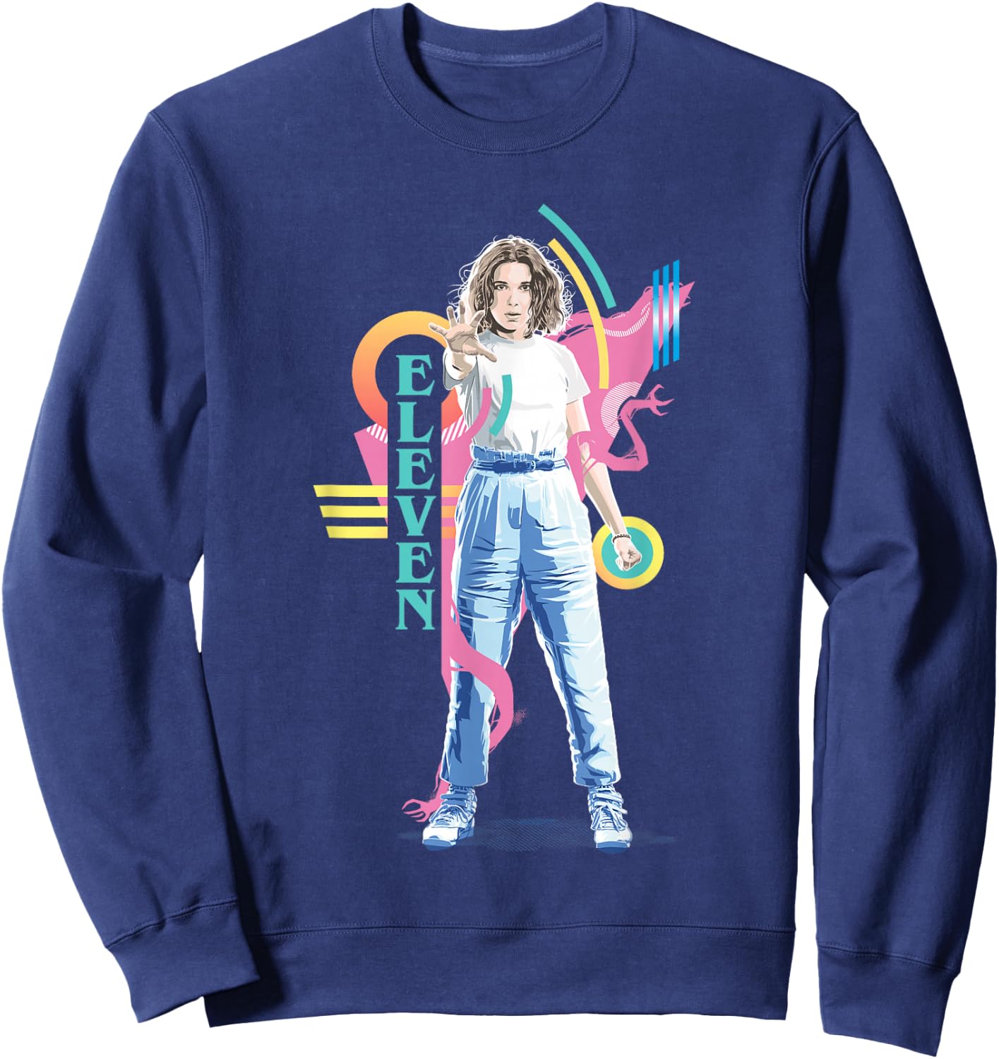 Stranger Things Vintage Retro Eleven Superpowered 80's Icon Sweatshirt - Sweatshirt | Navy
