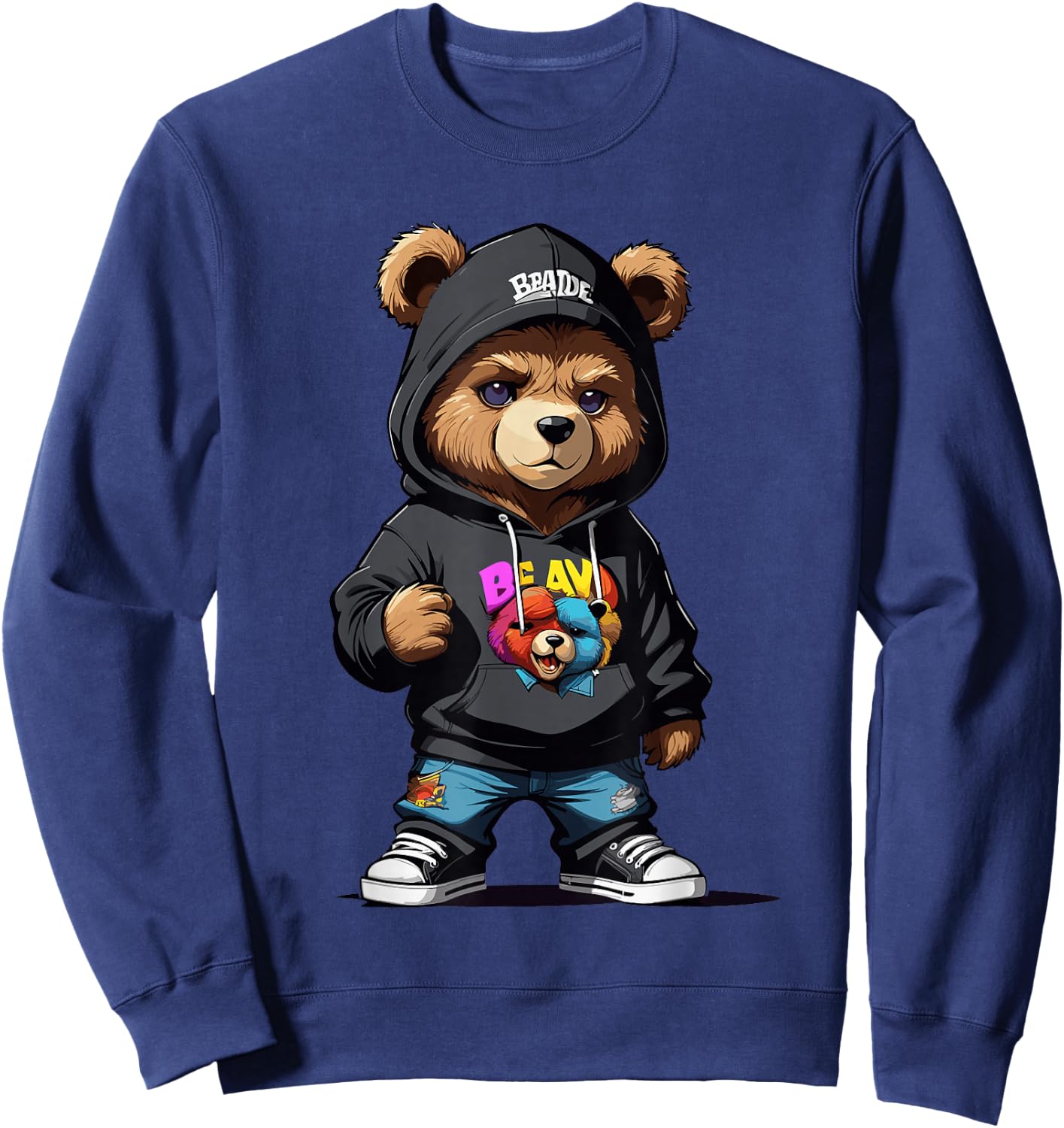 Teddy Bear Gangster in Cool Hip-Hop Outfit Sweatshirt - Sweatshirt | Navy
