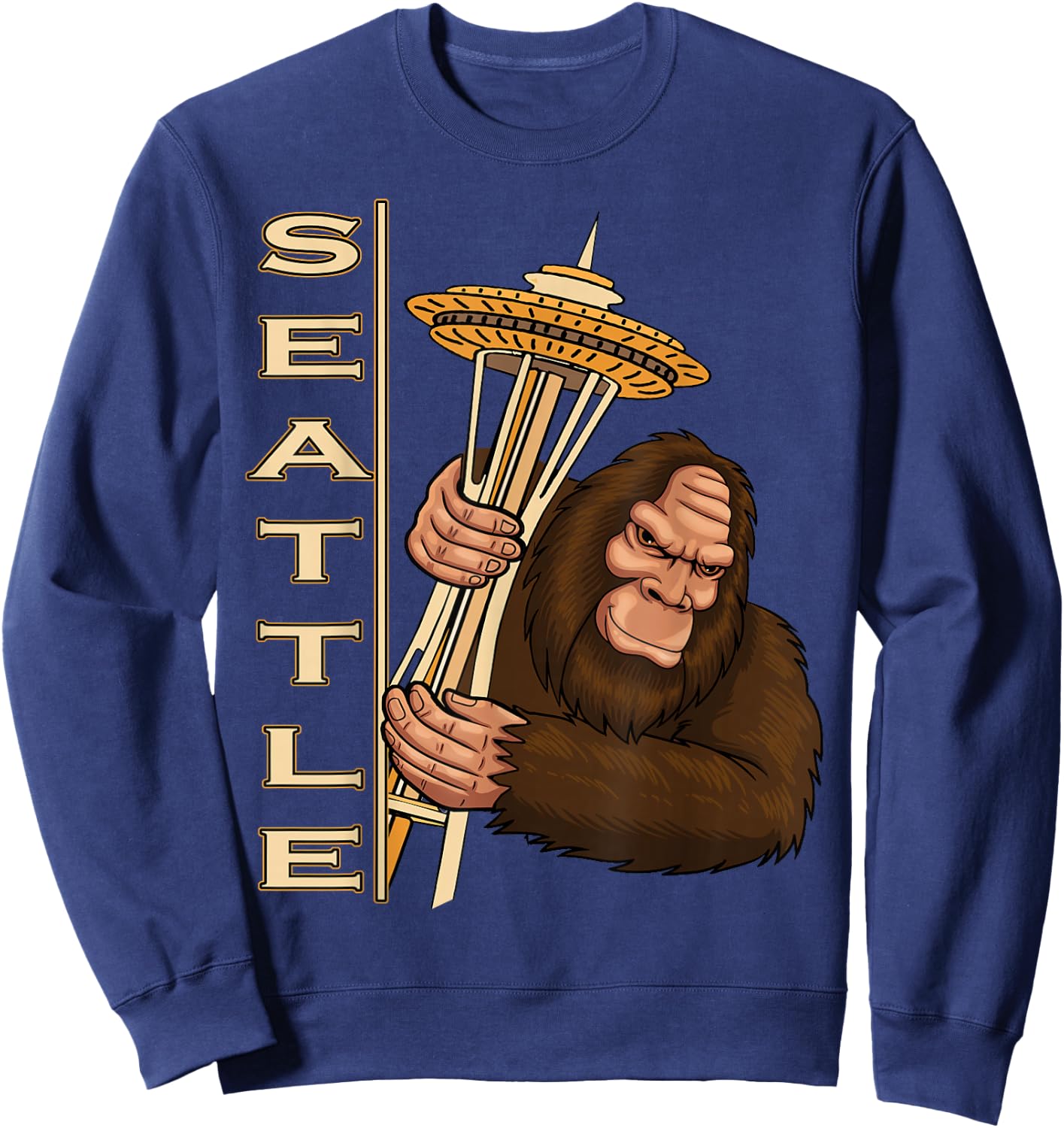 Pacific Northwest Seattle Sasquatch Space Needle Souvenir Sweatshirt - Sweatshirt | Navy
