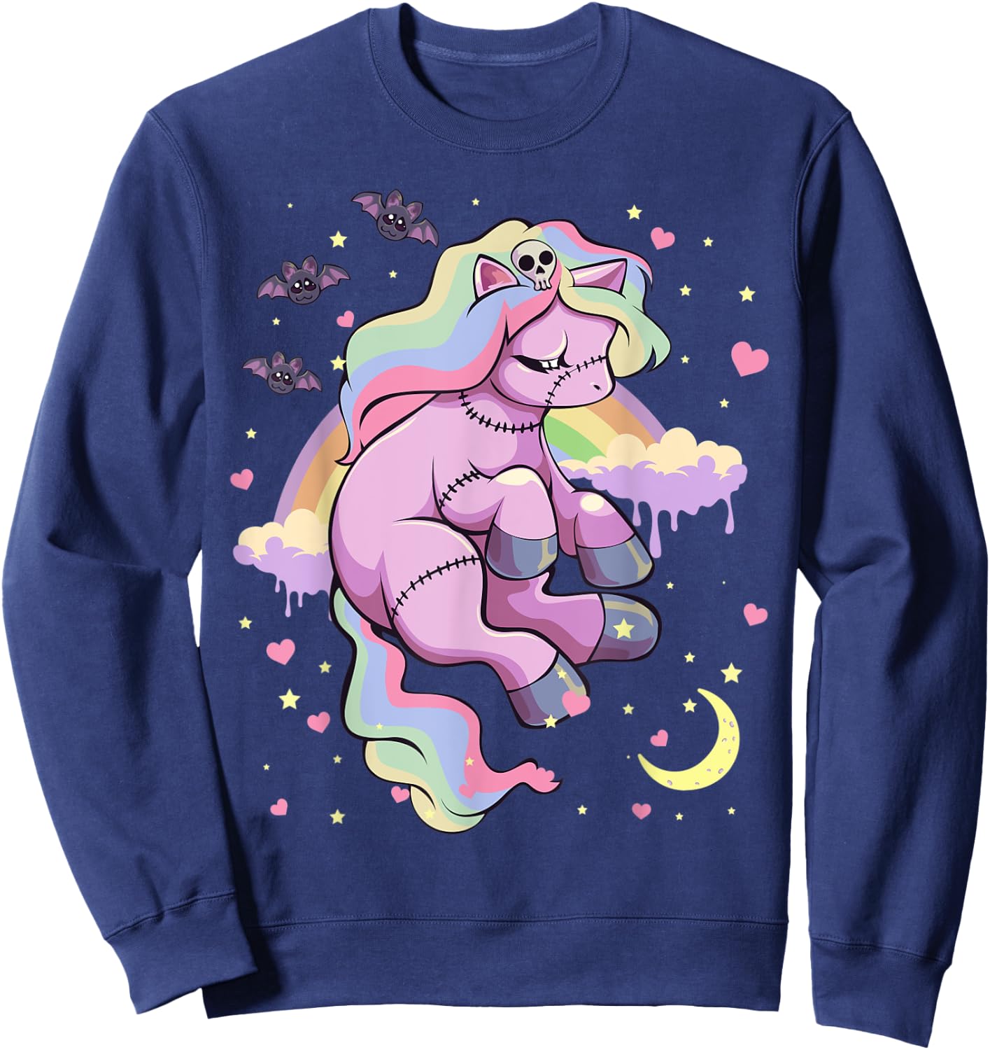 Pastel Goth Kawaii Sad Depressed Unicorn with Rainbow Sweatshirt - Sweatshirt | Navy