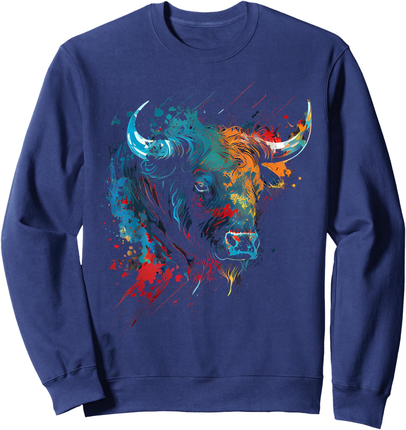 Bull Colourful Bull Riding Meat Favourite Animal Bull Fan Sweatshirt - Sweatshirt | Navy