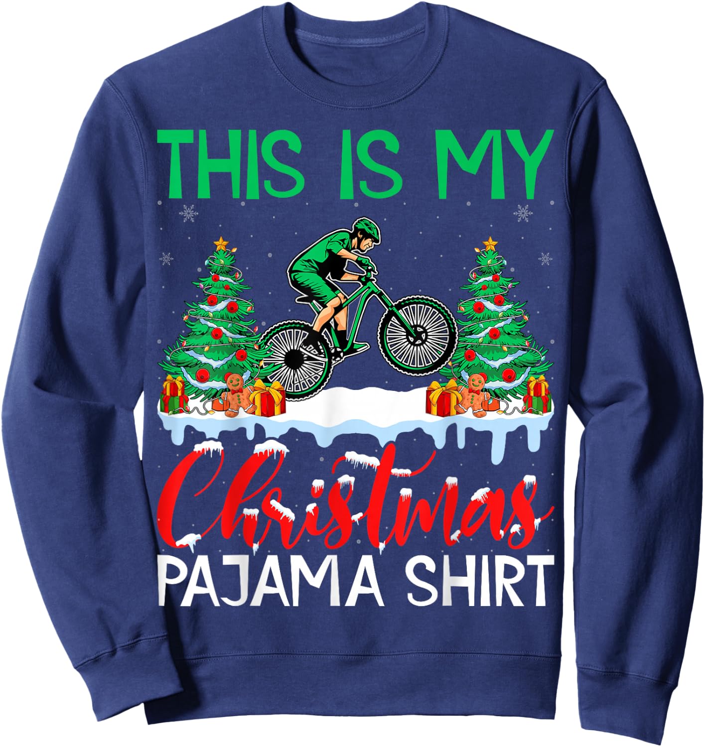 Mountain Biking Xmas Pajama Shirt Mountain Biker Christmas Sweatshirt - Sweatshirt | Navy