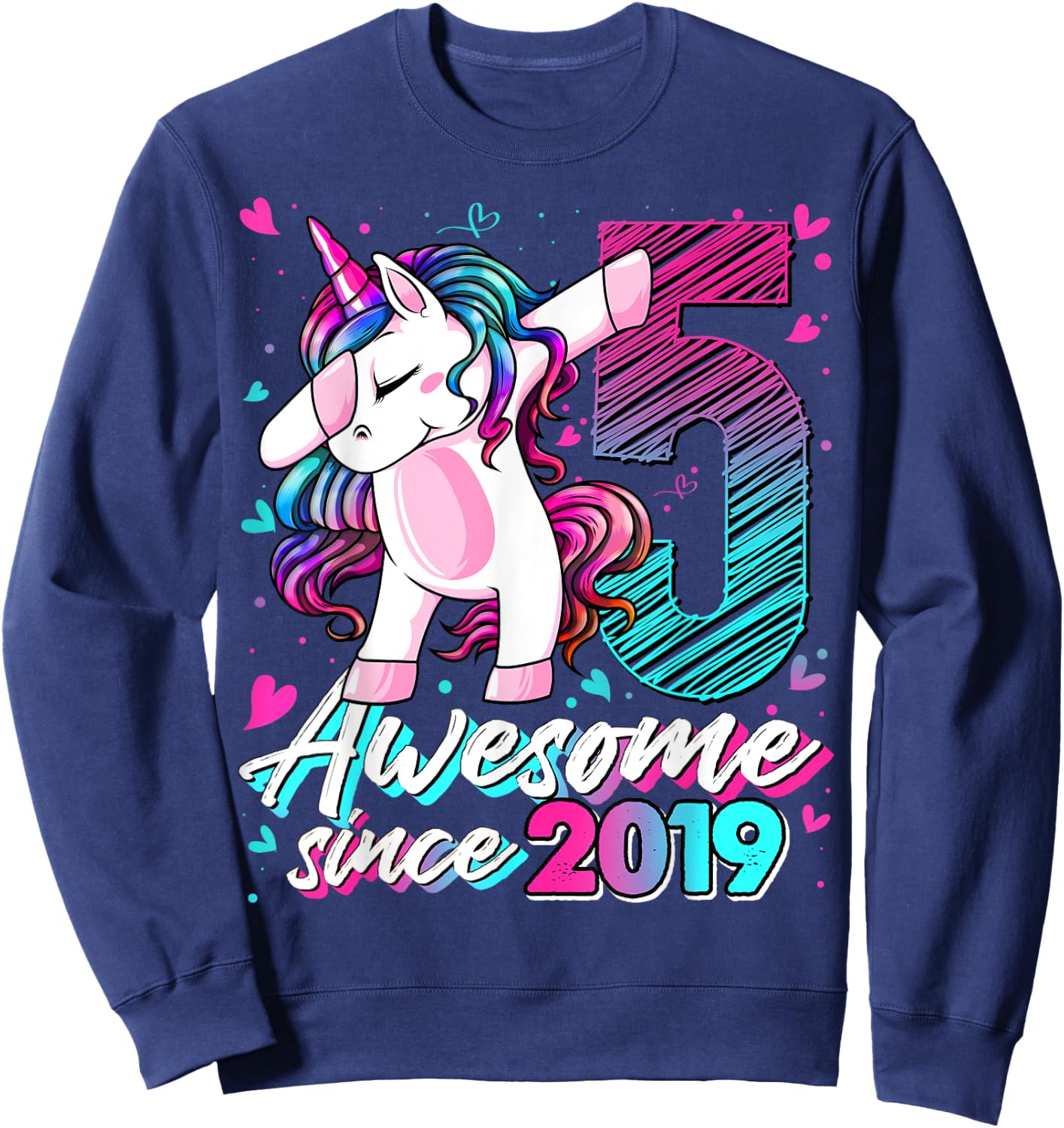 5 Years Old Flossing Unicorn Gifts 5th Birthday Girl Party Sweatshirt - Sweatshirt | Navy