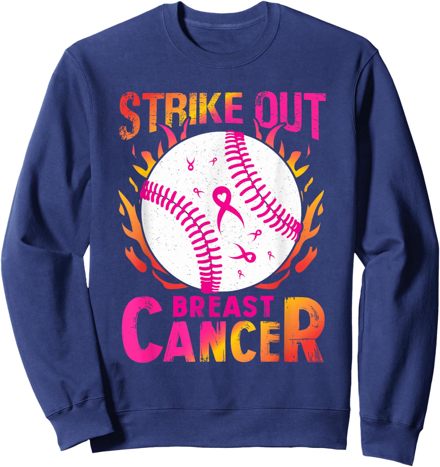 Strike Out Breast Cancer - Baseball Pink Ribbon Awareness Sweatshirt - Sweatshirt | Navy