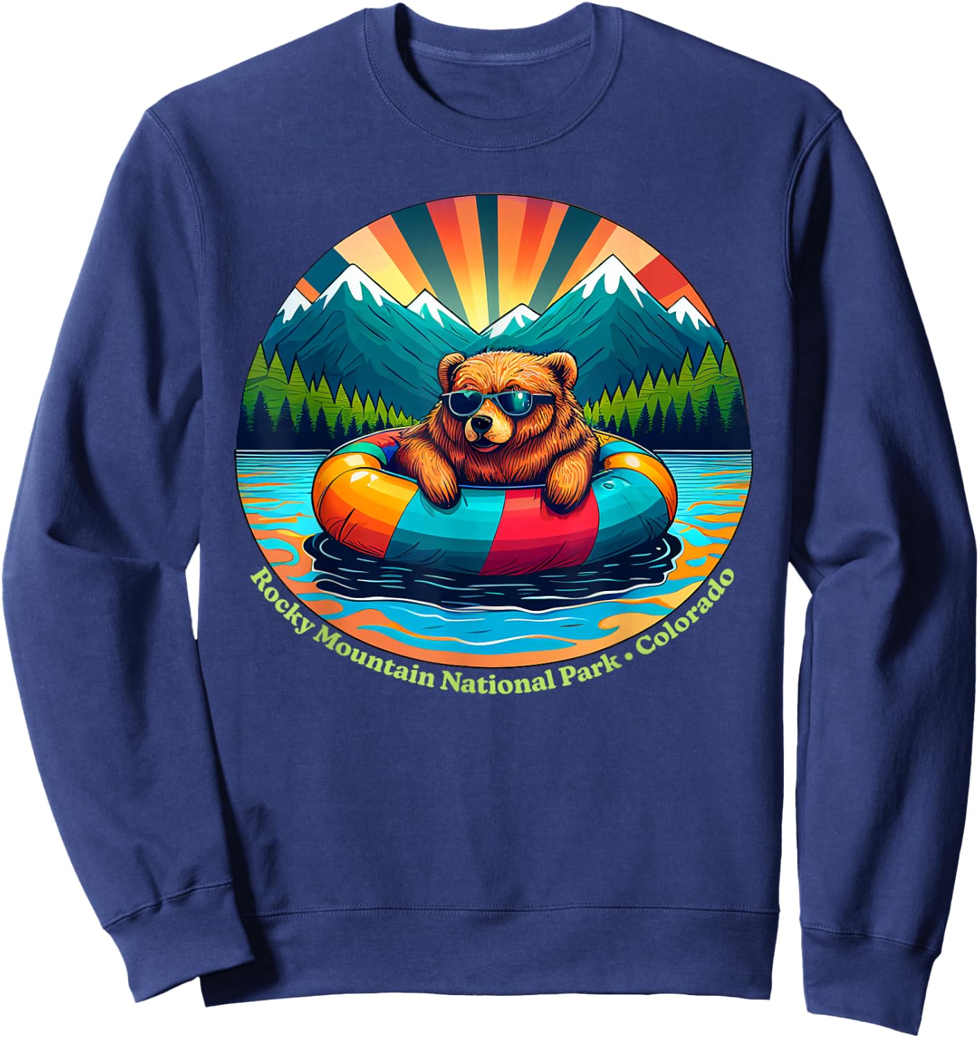 Rocky Mountain National Park Bear with Sunglasses Souvenir Sweatshirt - Sweatshirt | Navy