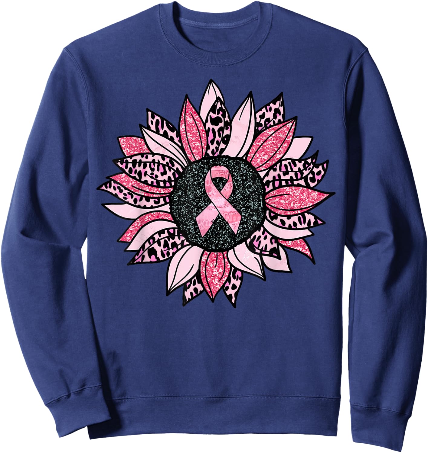 Sunflower Pink Breast Cancer Awareness Women Warrior Sweatshirt - Sweatshirt | Navy