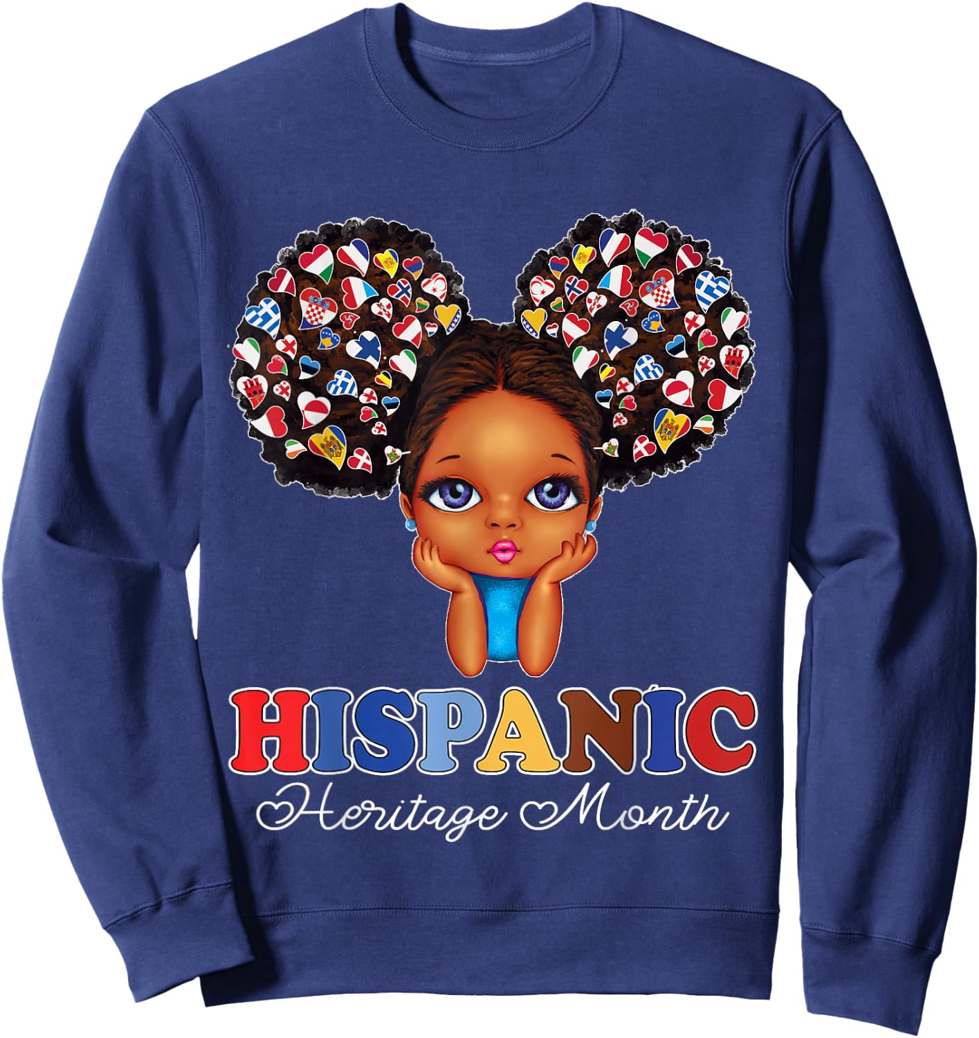 National Hispanic Heritage Month Messy bun for Kids Girls Sweatshirt - Sweatshirt | Navy