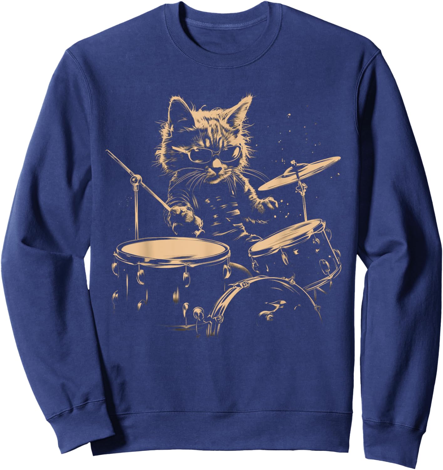 Pop Rock Drummer Cat Kitten Music Playing Drums Music Bands Sweatshirt - Sweatshirt | Navy