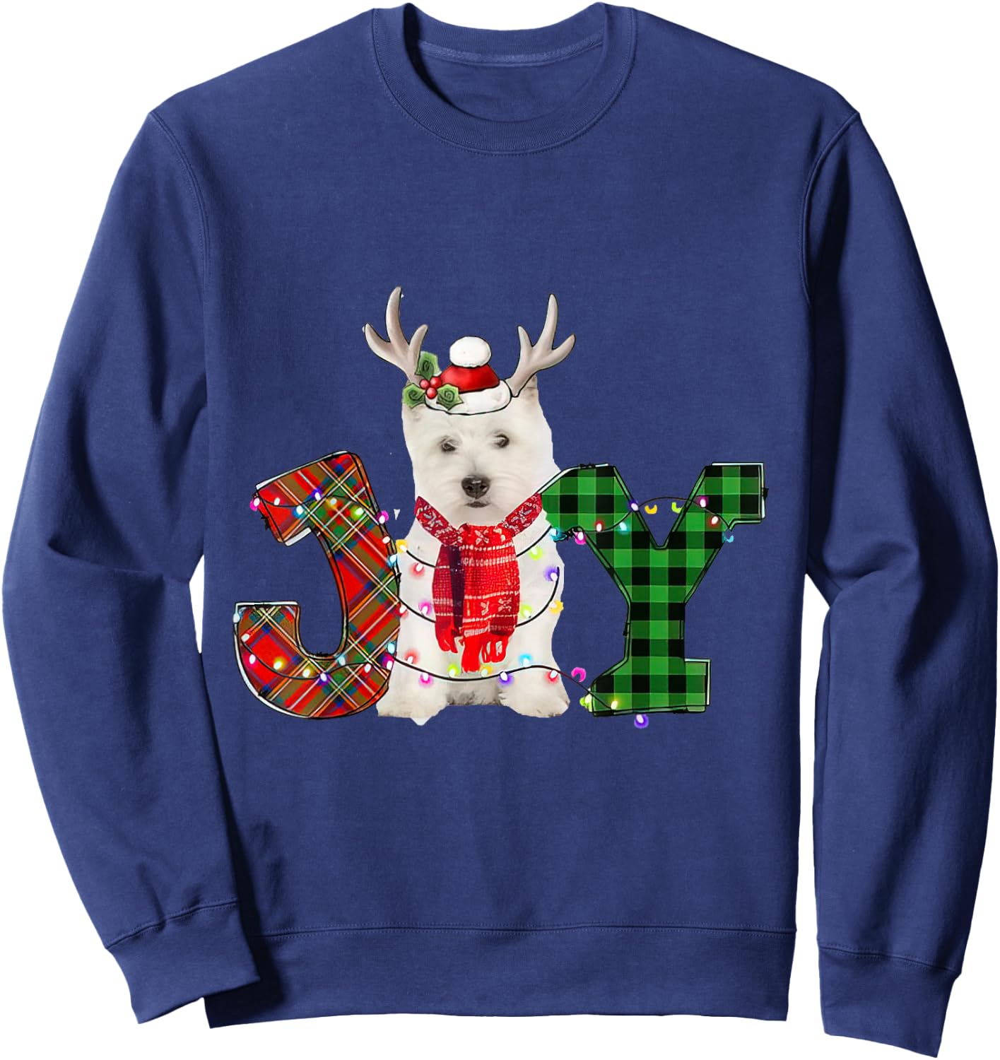 Joy Christmas Lights West Highland White Terrier Dog Santa Women Kids Sweatshirt - Sweatshirt | Navy