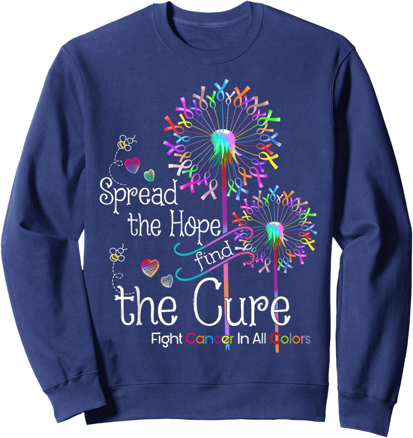 Fight Cancer in All and Every Color Ribbons Flower Heart Sweatshirt - Sweatshirt | Navy