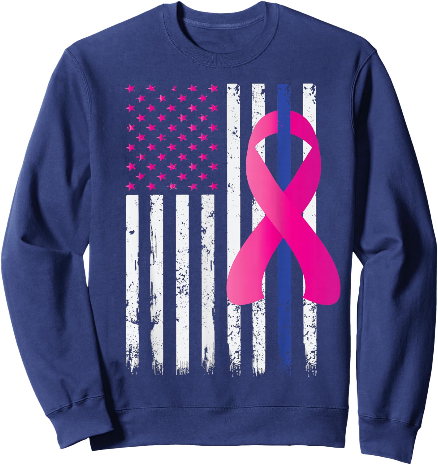 Breast Cancer Awareness Thin Blue Line Vintage Police Flag Sweatshirt - Sweatshirt | Navy