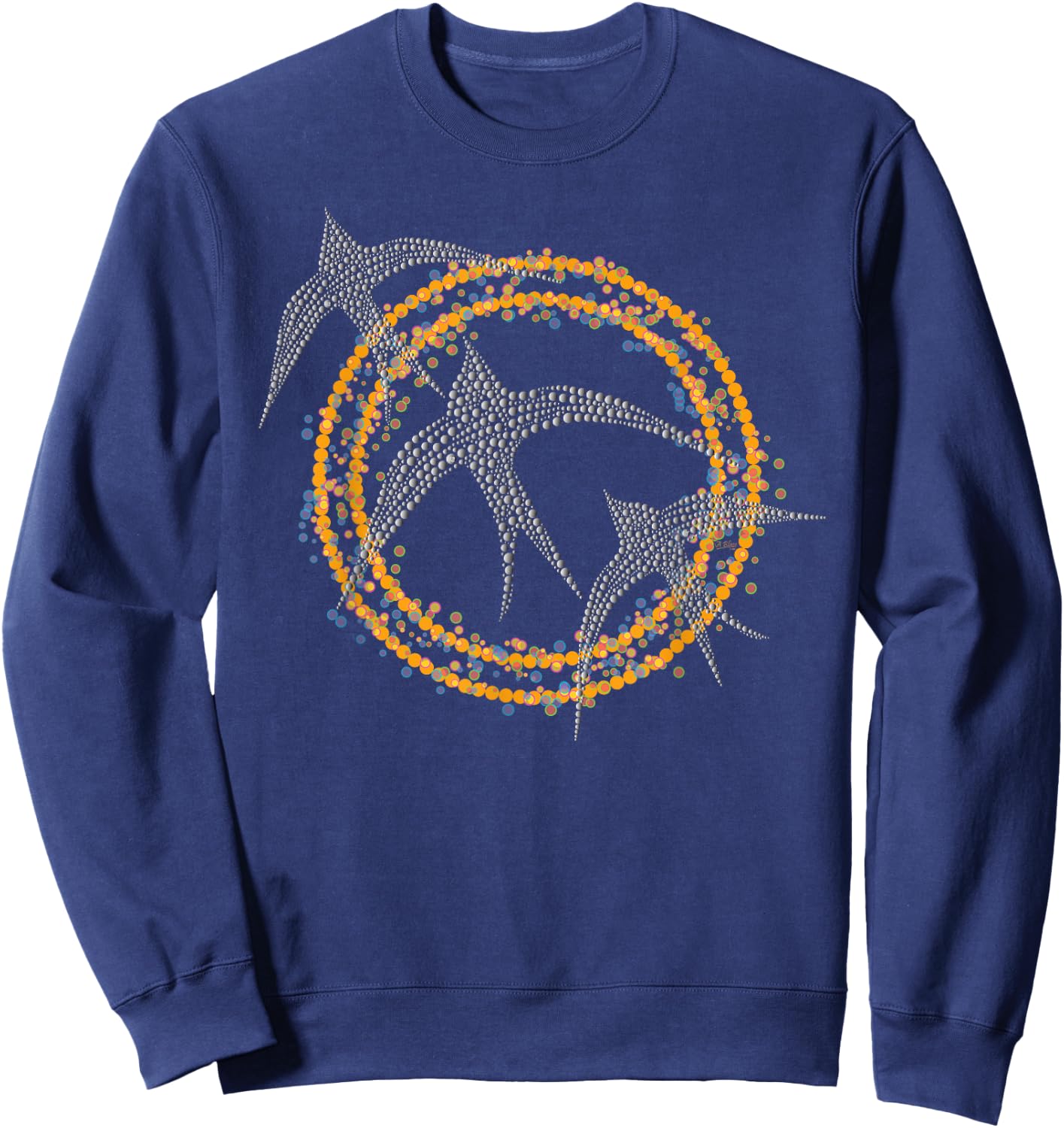 Swallow Bird with Dot Circles Aboriginal Art Inspired Nature Sweatshirt - Sweatshirt | Navy