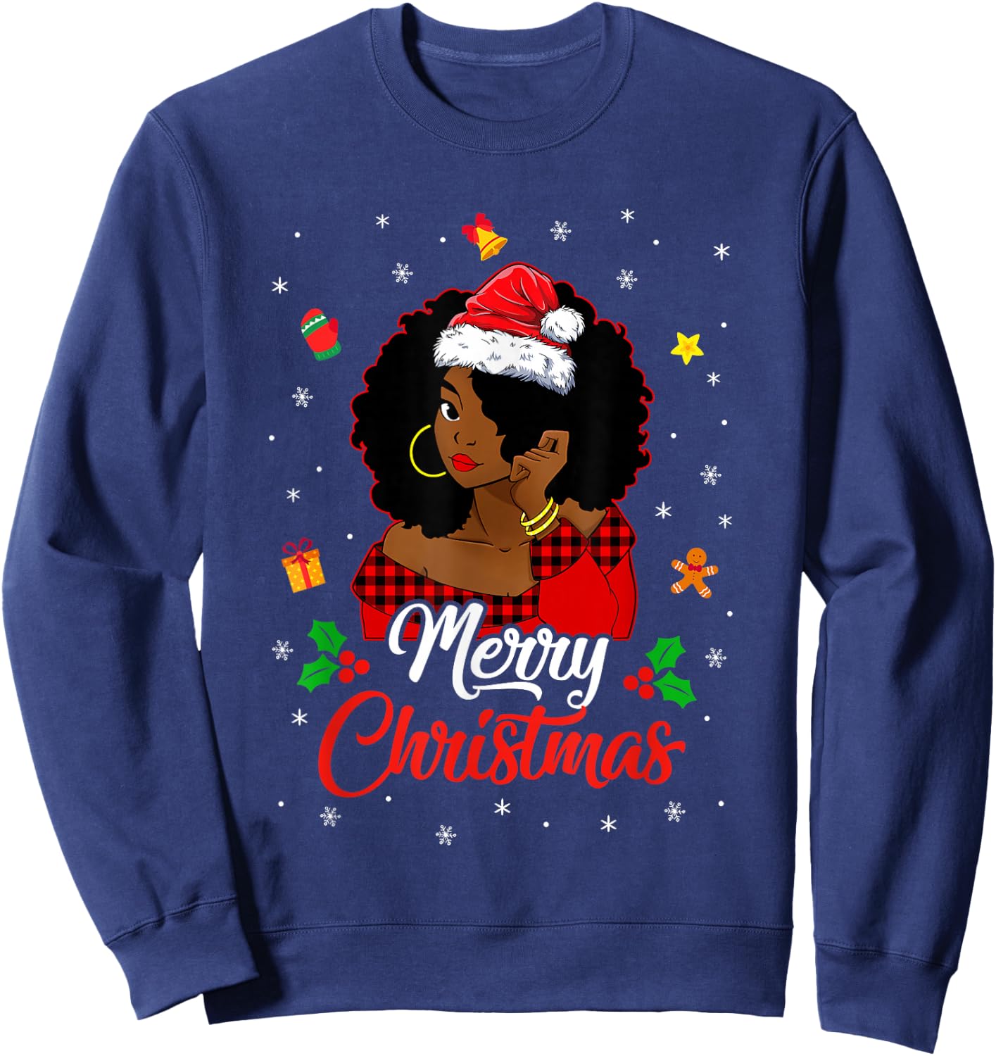 Black African Girl American Melanin Christmas Santa Hat Sweatshirt - Sweatshirt | Navy