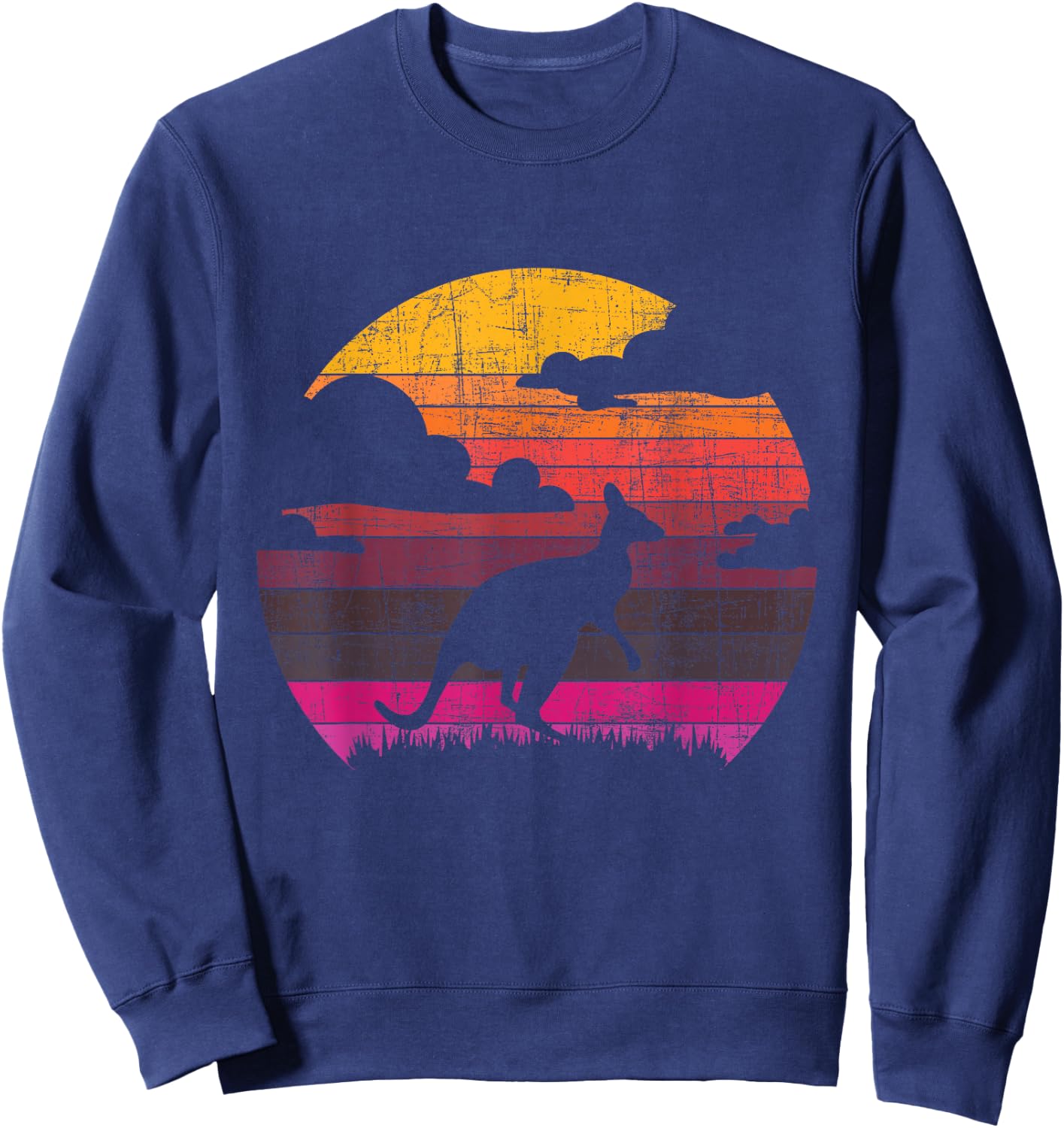 Retro Sunset Kangaroo - Zookeeper 60s Safari Animal Lover Sweatshirt - Sweatshirt | Navy