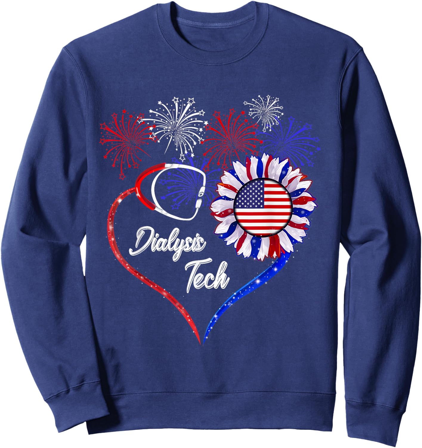 Patriotic Dialysis Tech - American Flag Sunflower Love Men Sweatshirt - Sweatshirt | Navy