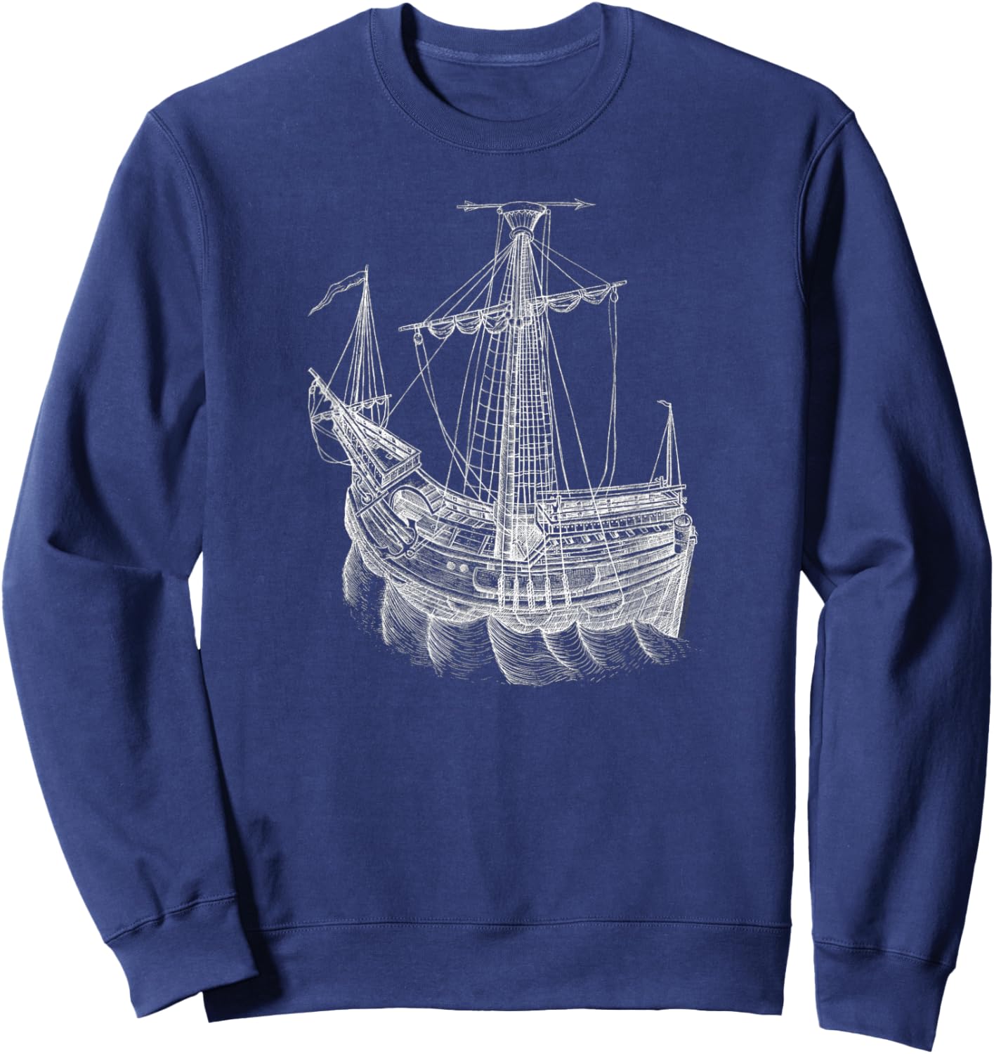 Vintage Historical Sailing Ship Drawing Sailing Ship Sweatshirt - Sweatshirt | Navy