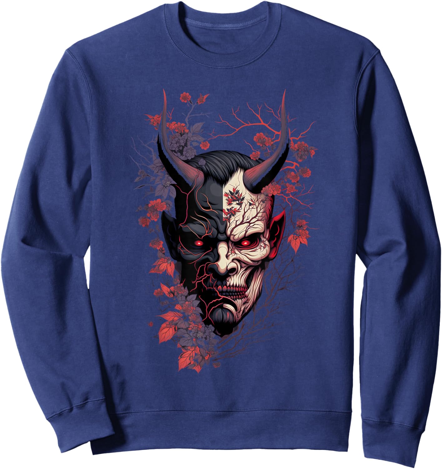 Traditional Japanese Tattoo Demon Mask, Oni Hannya Samurai Sweatshirt - Sweatshirt | Navy