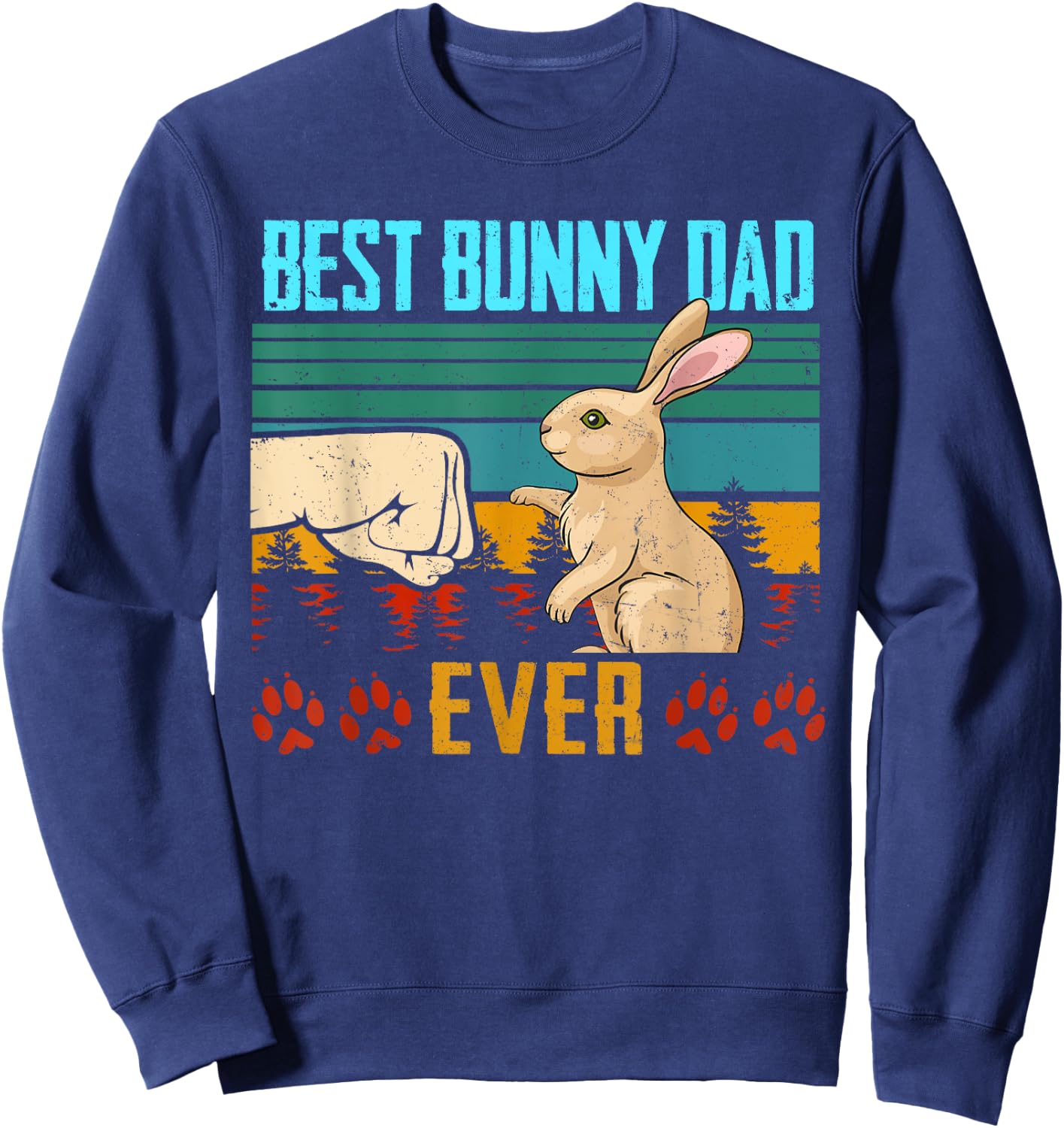 Best Bunny Dad Ever Vintage Eighties Style Retro Distressed Sweatshirt - Sweatshirt | Navy