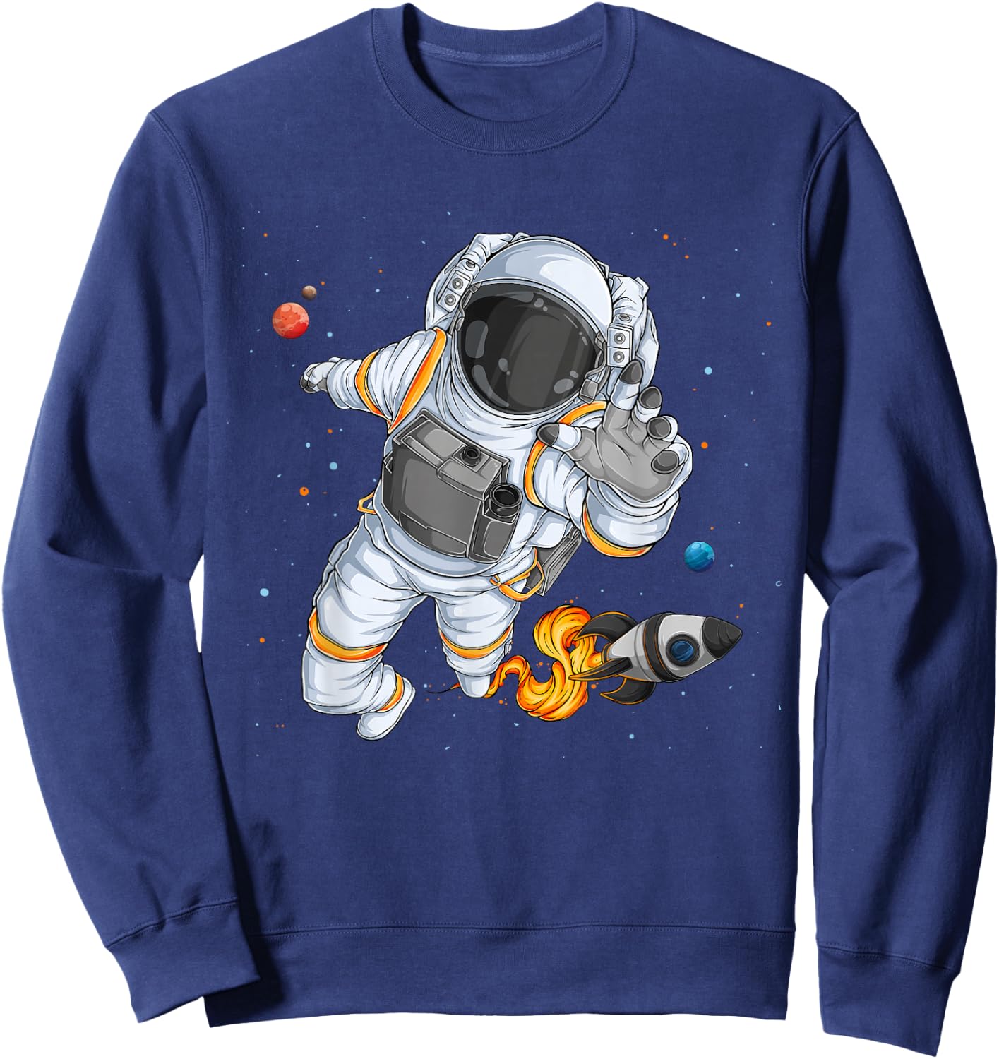 Flying Astronaut With Rocketship Outer Space Sweatshirt - Sweatshirt | Navy