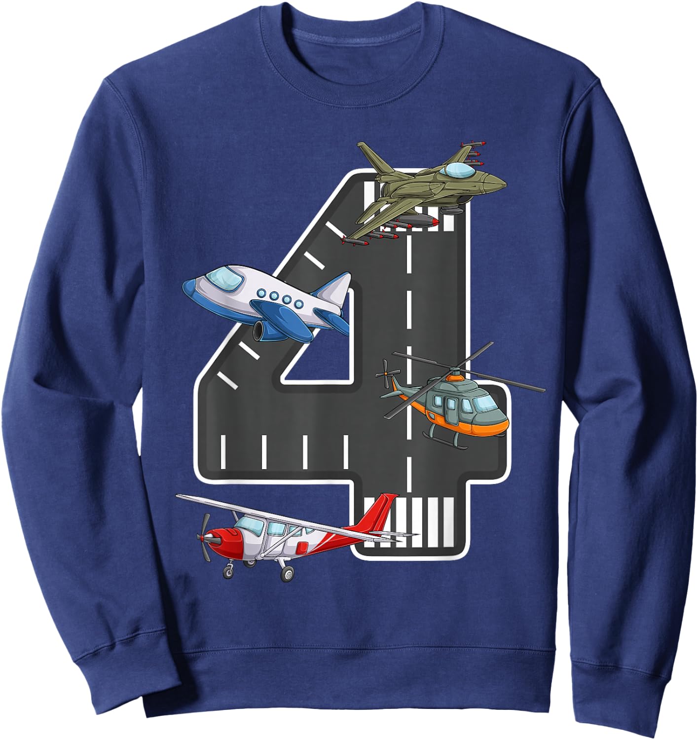 Little Pilot 4th Birthday Party 4 Four Year Old Airplane Sweatshirt - Sweatshirt | Navy