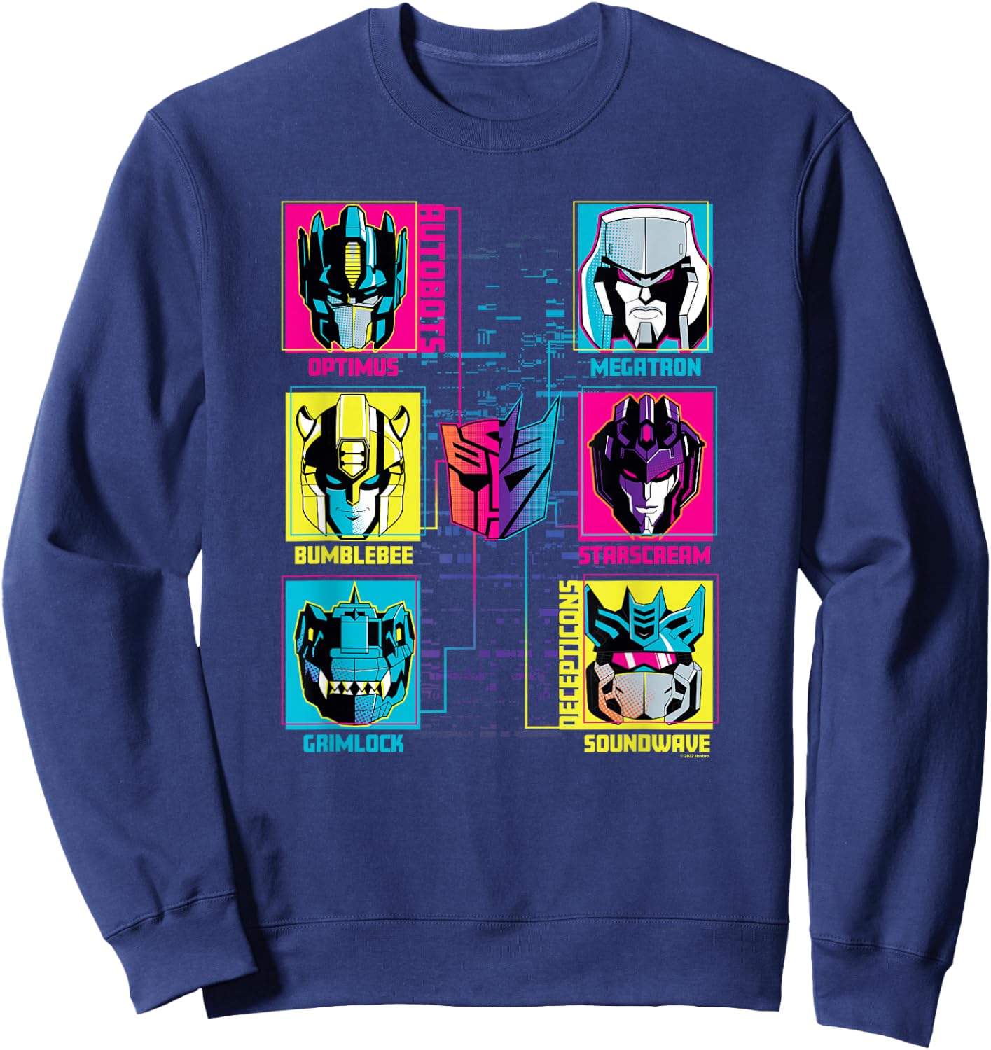 Transformers Group Shot Bright Neon Box Up Characters Sweatshirt - Sweatshirt | Navy