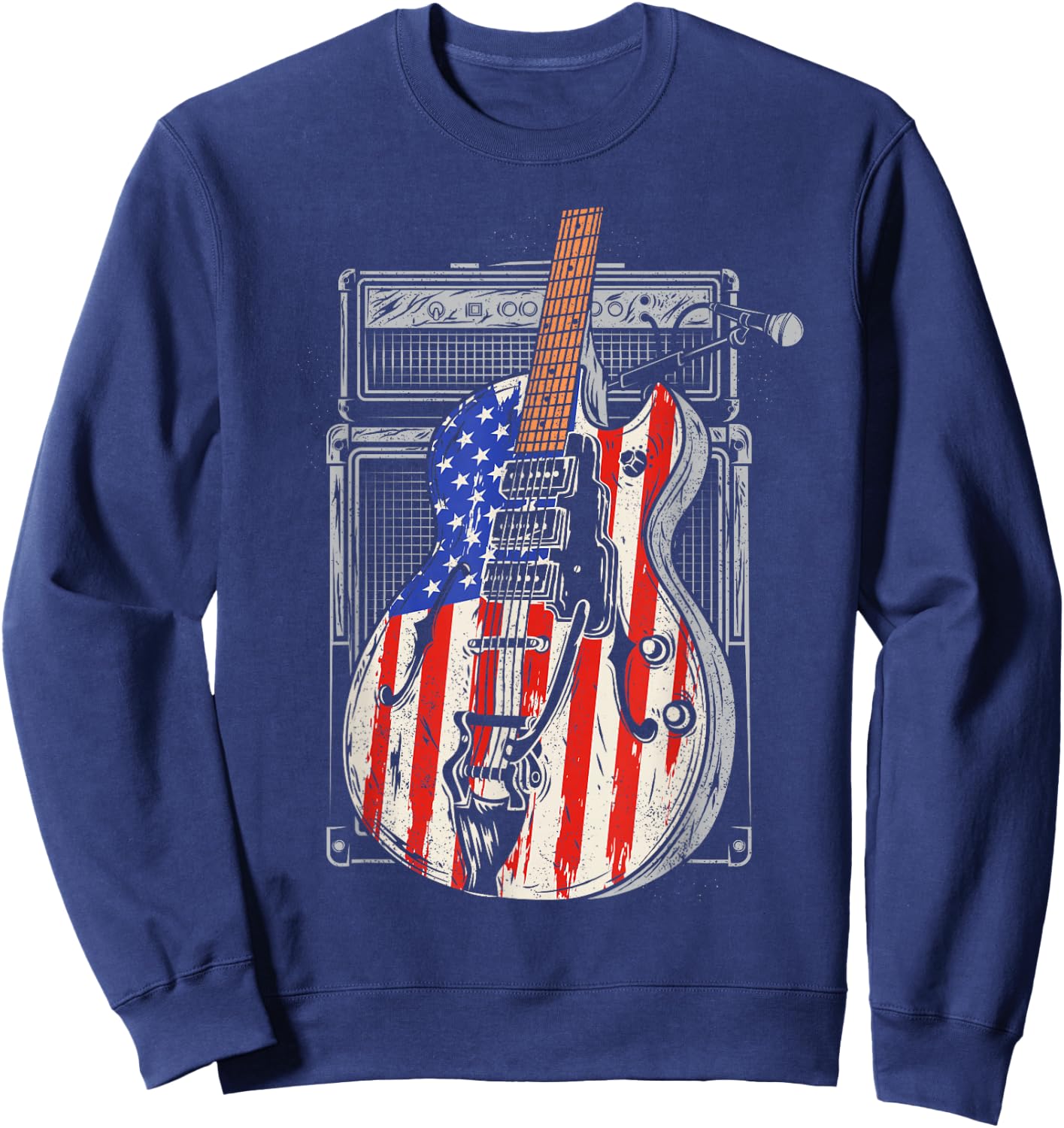 American Flag Guitar 4th of July Guitarist USA Country Music Sweatshirt - Sweatshirt | Navy