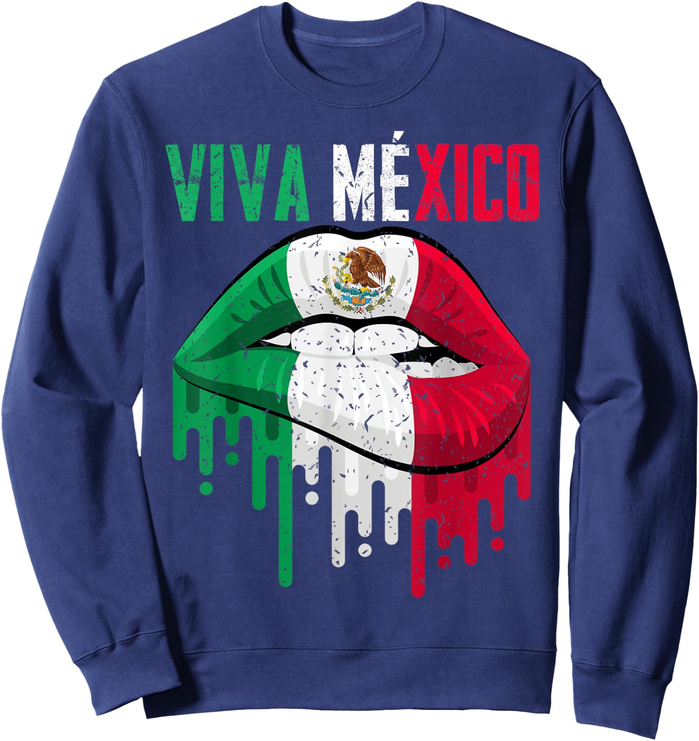Viva Mexico Shirt Girl Women Kids Mexicana Lips Mexican Flag Sweatshirt - Sweatshirt | Navy