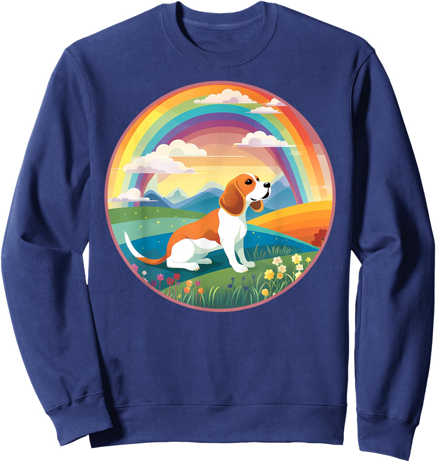 Beagle Rainbow Bridge Colorful Dog Memorial Painting Sweatshirt - Sweatshirt | Navy