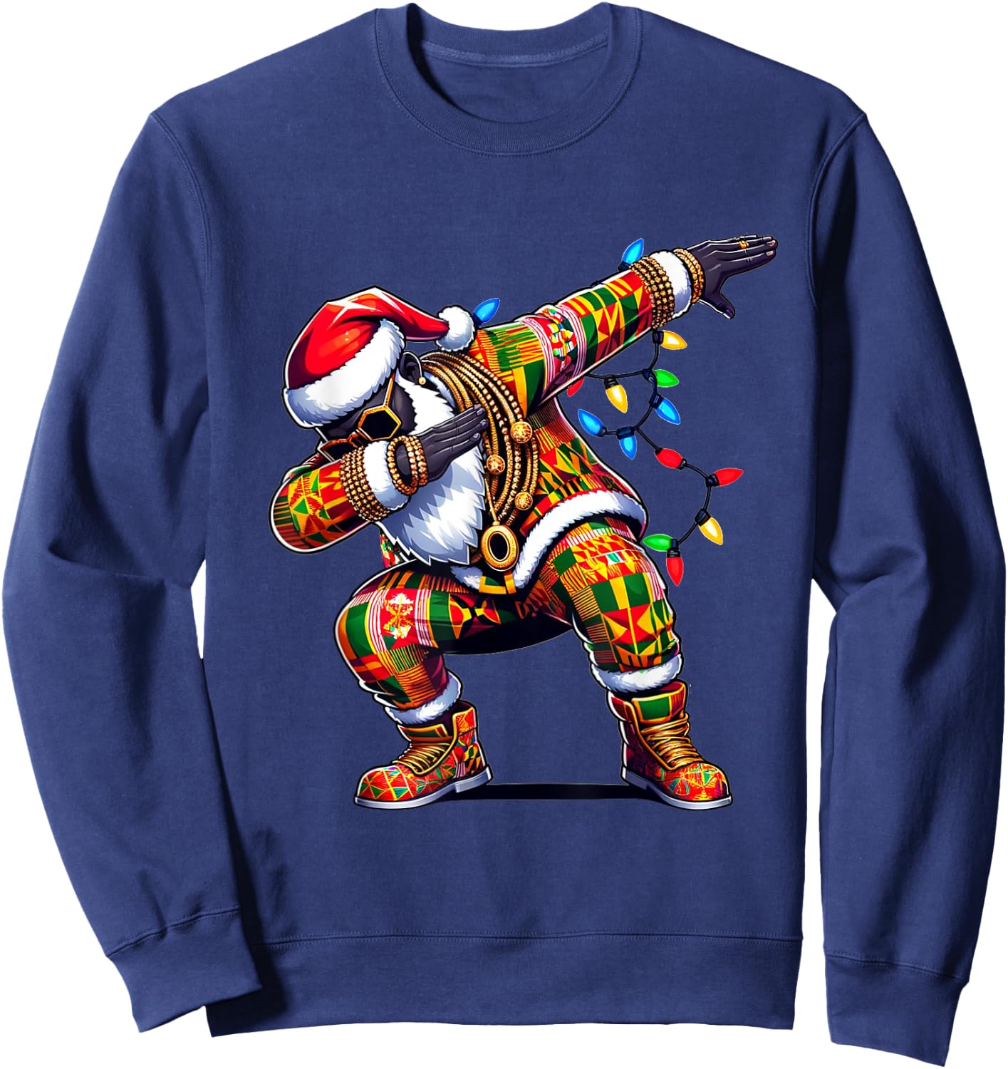 Dabbing Black African American Santa Claus Hip hop Xmas PJS Sweatshirt - Sweatshirt | Navy