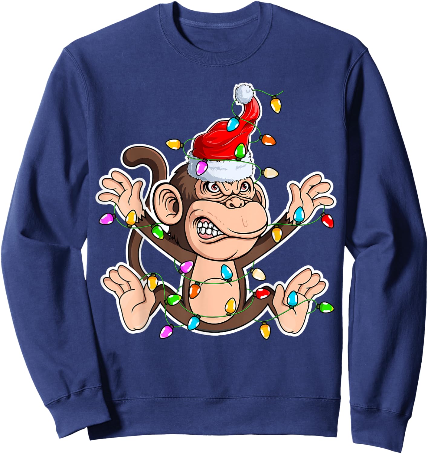 Xmas Monkey Lover - Monkey Wearing Santa Hat Christmas Sweatshirt - Sweatshirt | Navy