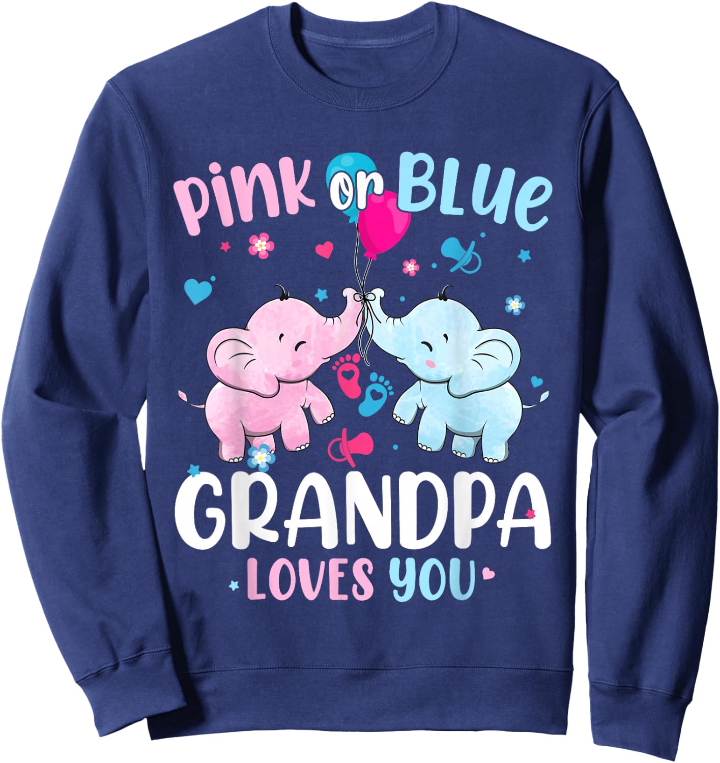 Pink or Blue Grandpa Loves You Gender Reveal Elephant Sweatshirt - Sweatshirt | Navy