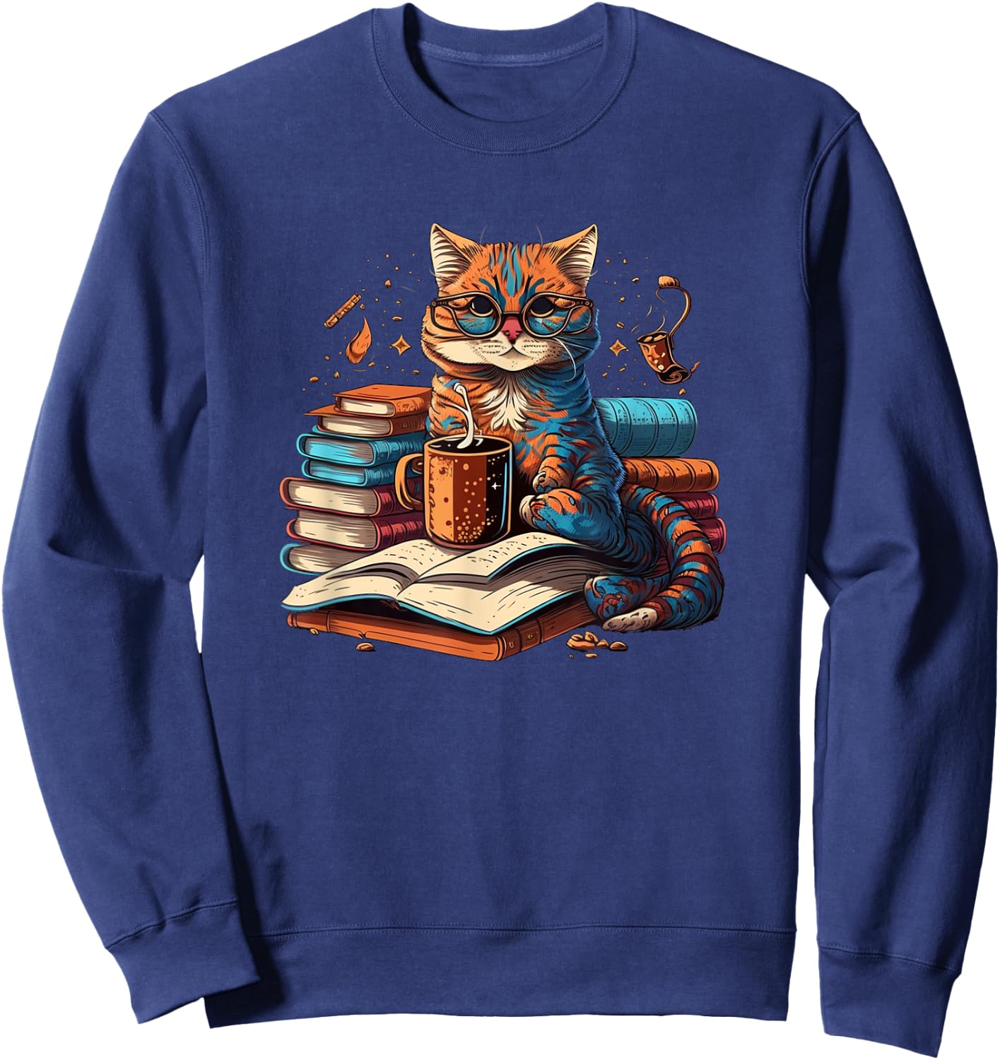 Cat Enjoy Read Books Cat-Themed - Women's Classic Fit Short Sleeve Black Small Sweatshirt - Sweatshirt | Navy