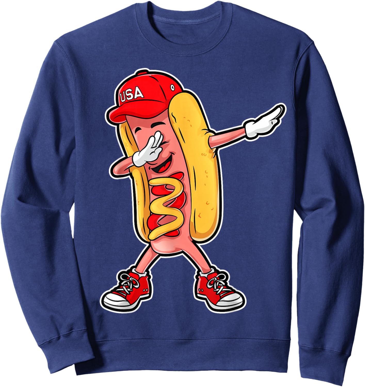 Dabbing Hot Dog T Shirt 4th of July Hotdog Merica USA Kids Sweatshirt - Sweatshirt | Navy