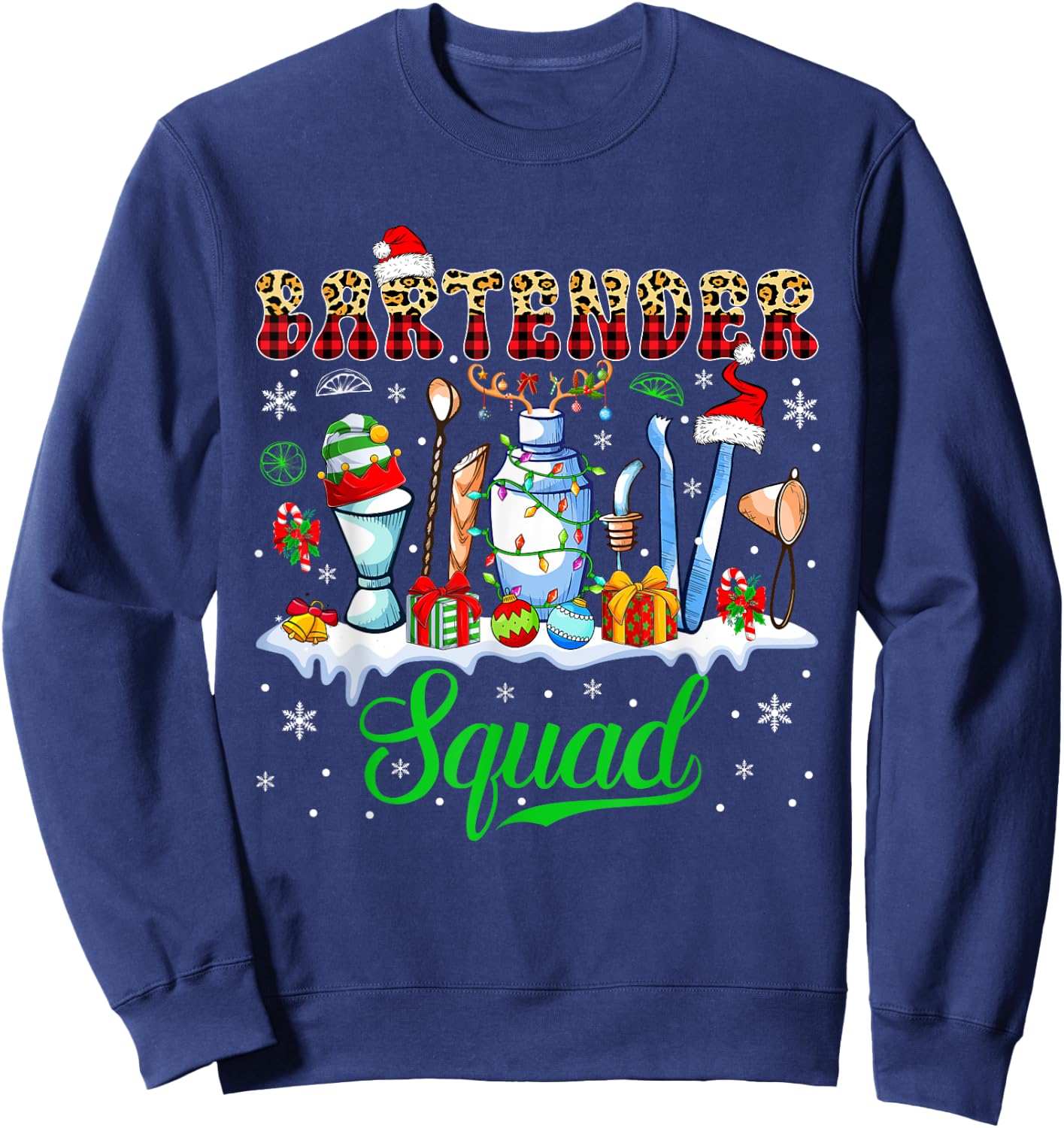 Bartender Squad Christmas Santa Reindeer Elf Bartender Tools Sweatshirt - Sweatshirt | Navy