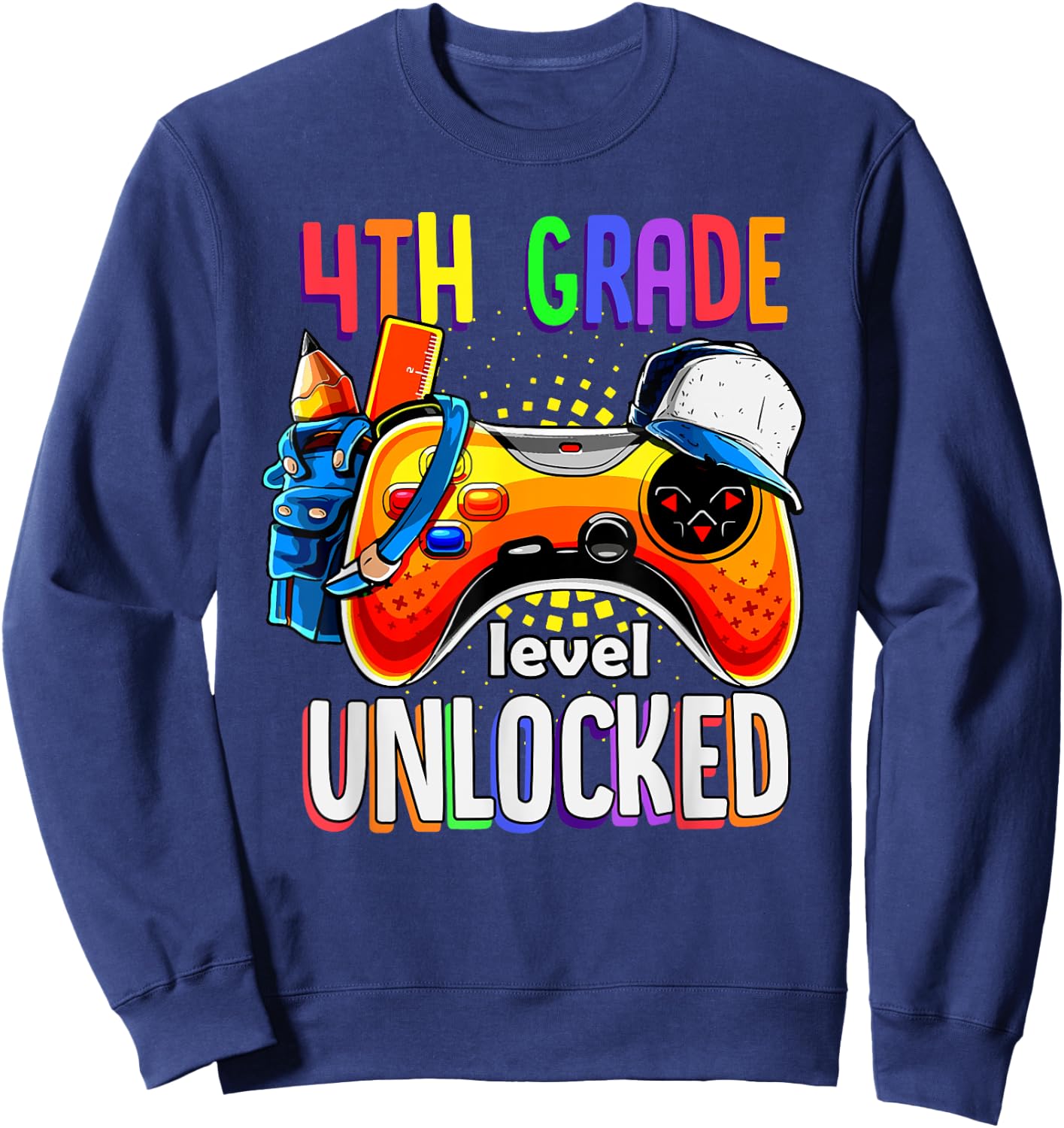 Gamer Back To School Gamepad 4th Fourth Grade Level Unlocked Sweatshirt - Sweatshirt | Navy