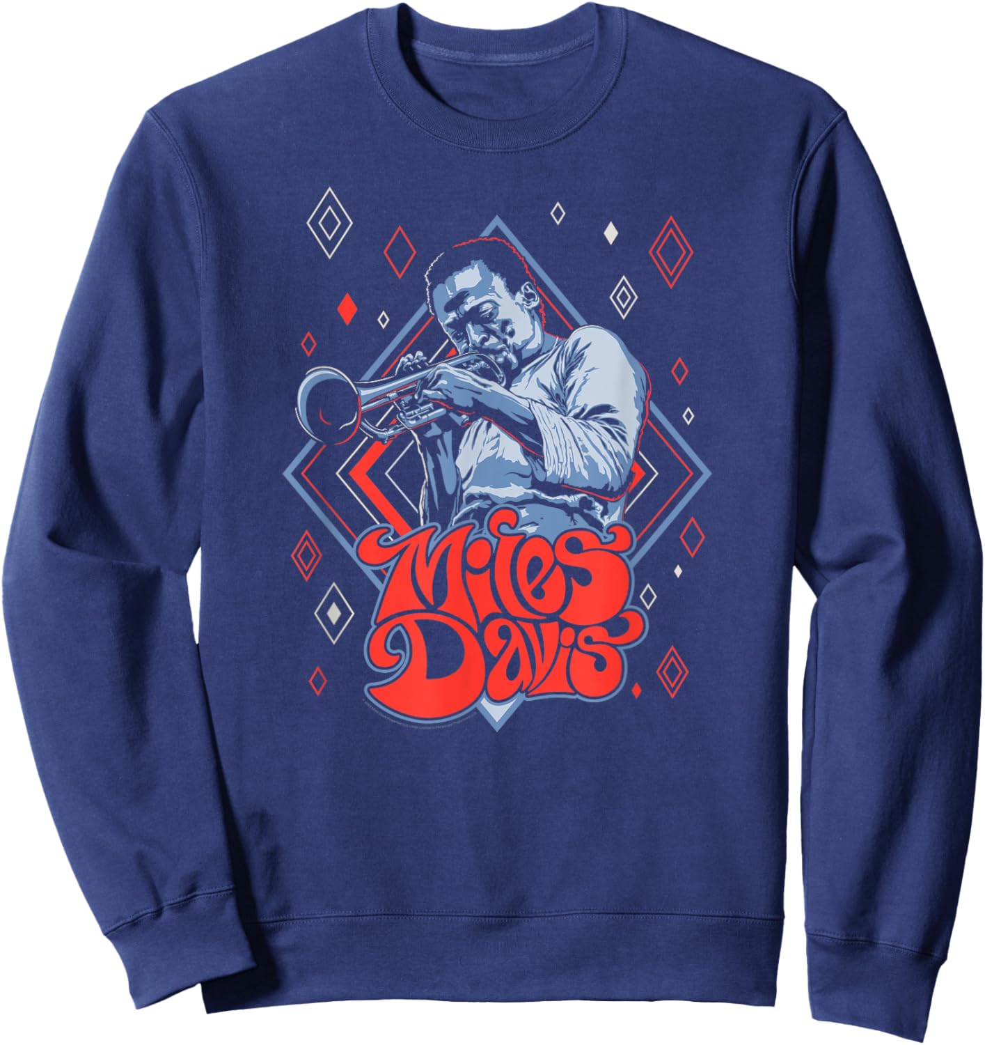 Miles Davis Retro Diamond Pattern Sweatshirt - Sweatshirt | Navy