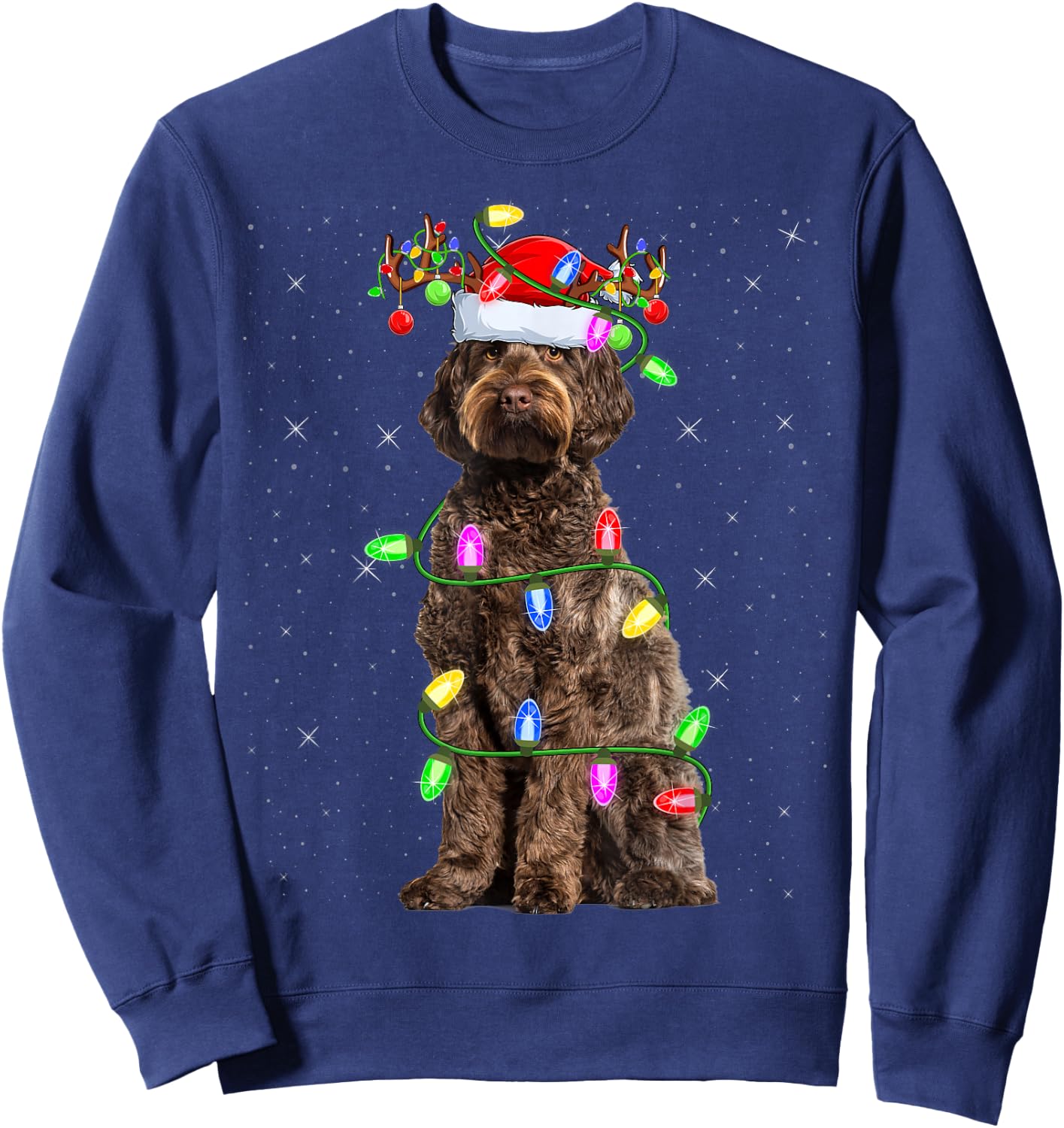 Labradoodle Dog Xmas Lighting Santa Labradoodle Christmas Men Women Kids Sweatshirt - Sweatshirt | Navy
