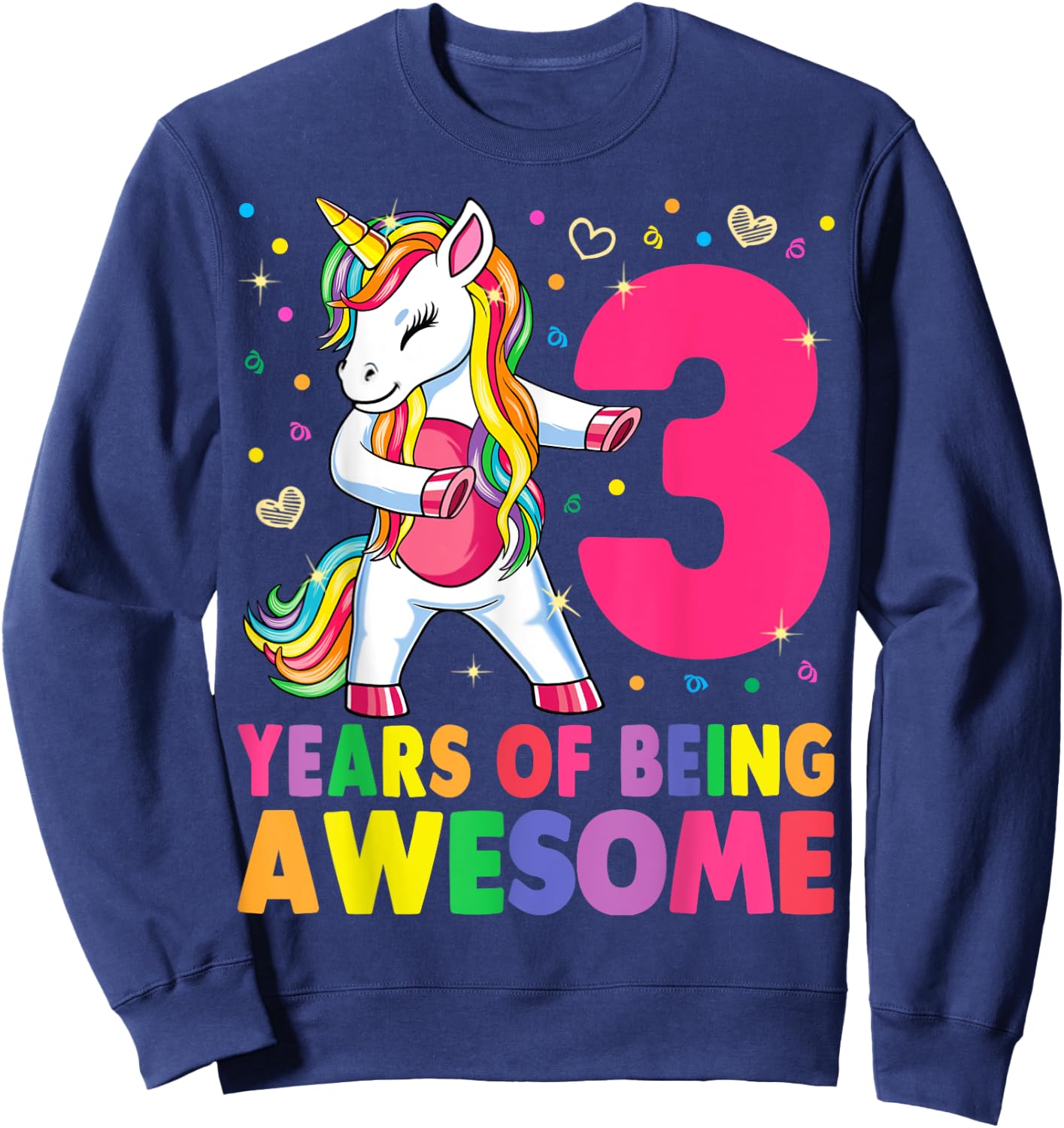 3 Years Old Unicorn Flossing 3rd Birthday Girl Unicorn Party Sweatshirt - Sweatshirt | Navy