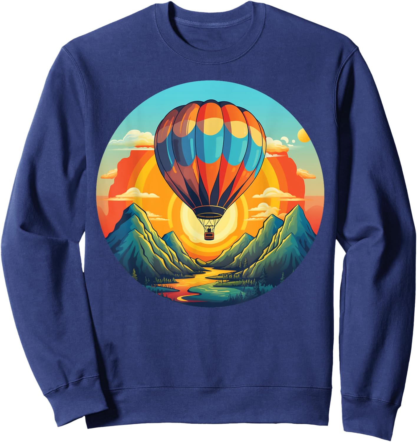 Mountains Sunset Adventures with hot Air Balloon Sweatshirt - Sweatshirt | Navy