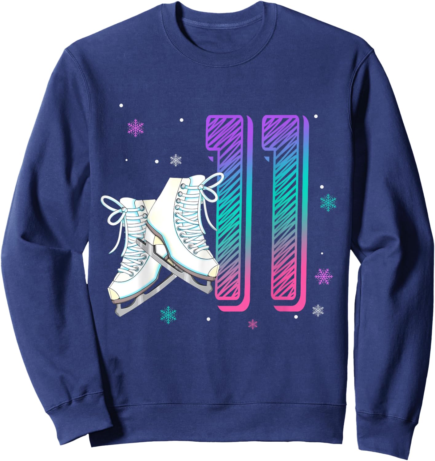 Figure Ice Skating 11 Years Old 11th Birthday Girl Theme Sweatshirt - Sweatshirt | Navy