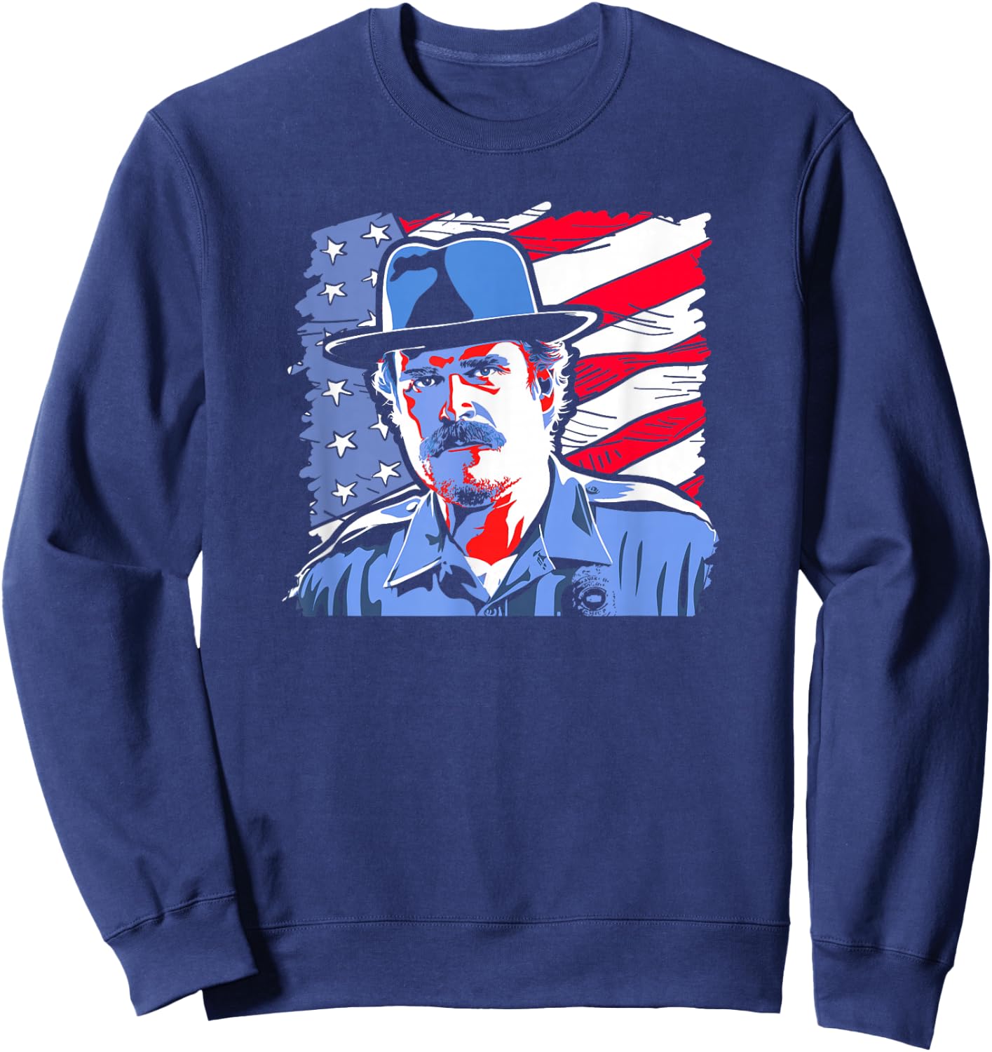 Stranger Things Jim Hopper Poster USA Flag Americana Sweatshirt - Sweatshirt | Navy