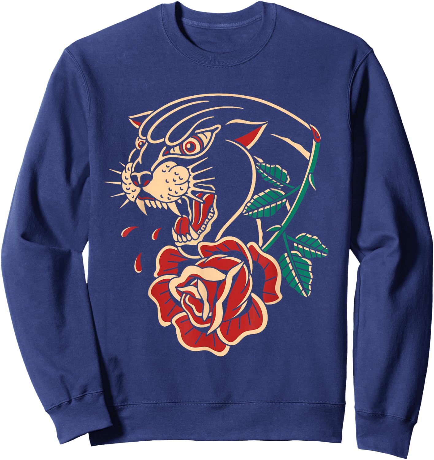 Panther Rose American Traditional Tattoo Ink Old School Sweatshirt - Sweatshirt | Navy