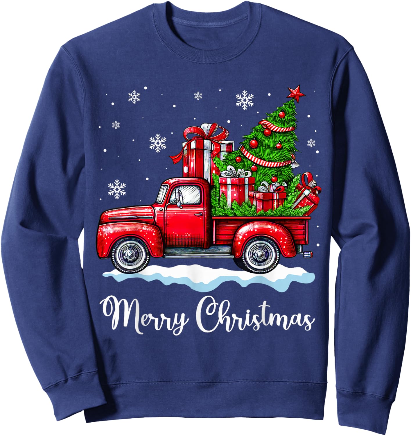 Vintage Merry Christmas Red Truck Funny Xmas Tree Boys Men Sweatshirt - Sweatshirt | Navy