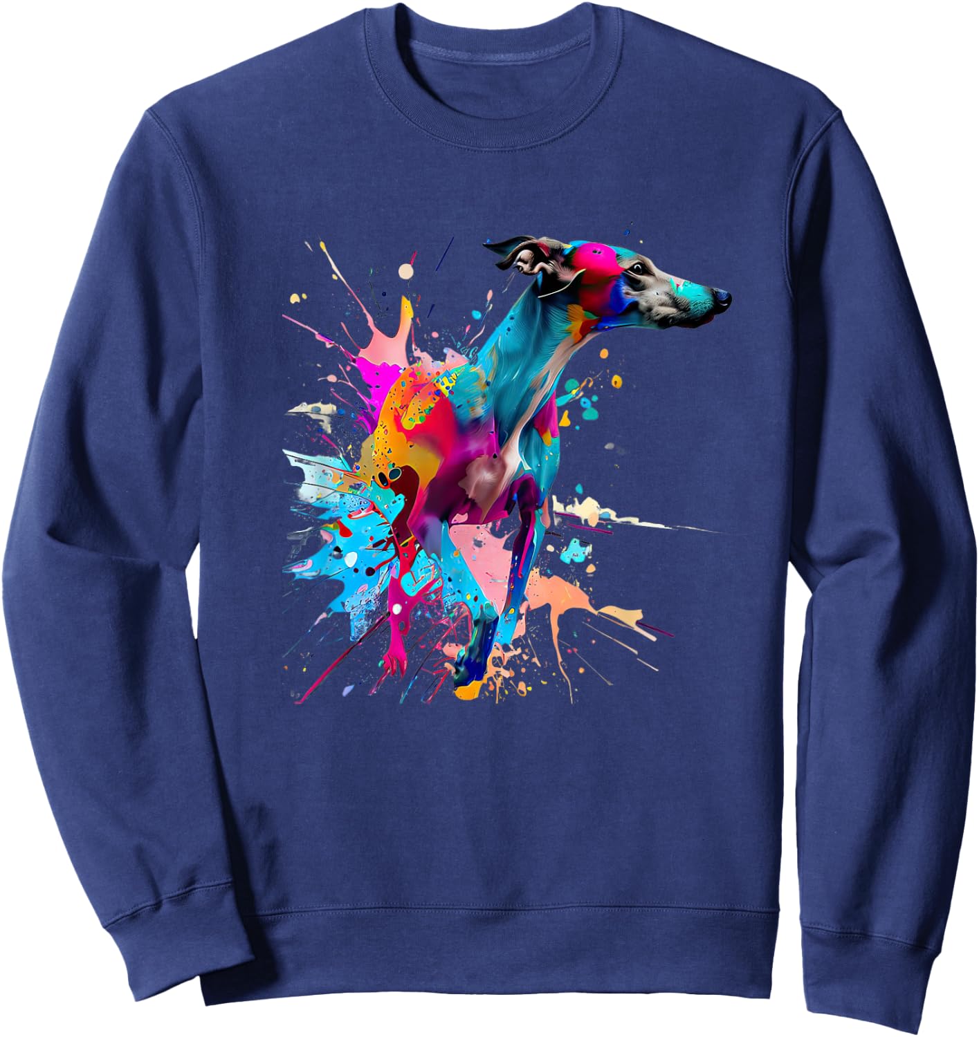 Art Whippet Splashes Of Paint, Abstract Colorful Dog Women Kids Sweatshirt - Sweatshirt | Navy