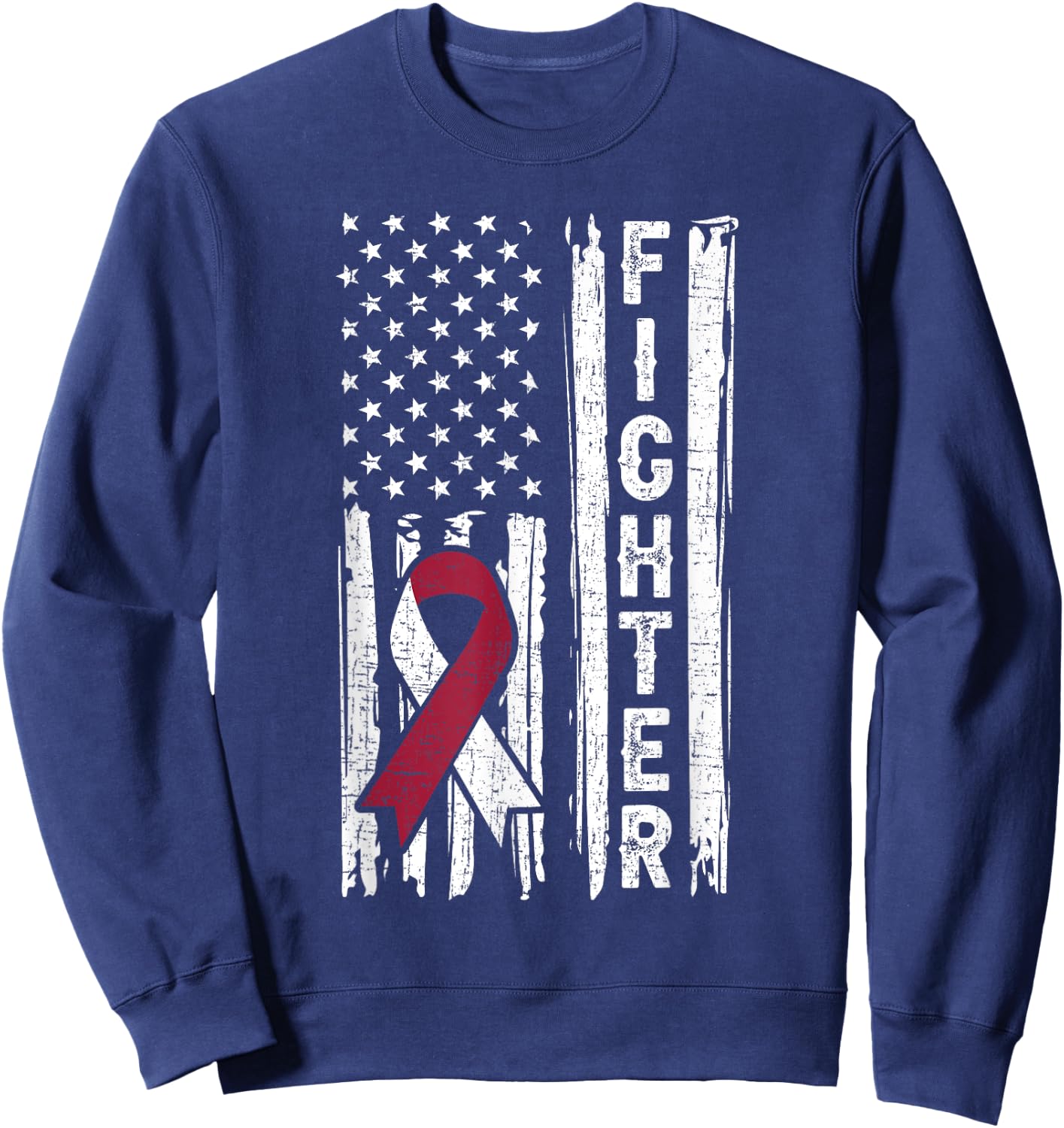 Head and Neck Cancer Patient Fighter Throat Oral Cancer Flag Sweatshirt - Sweatshirt | Navy