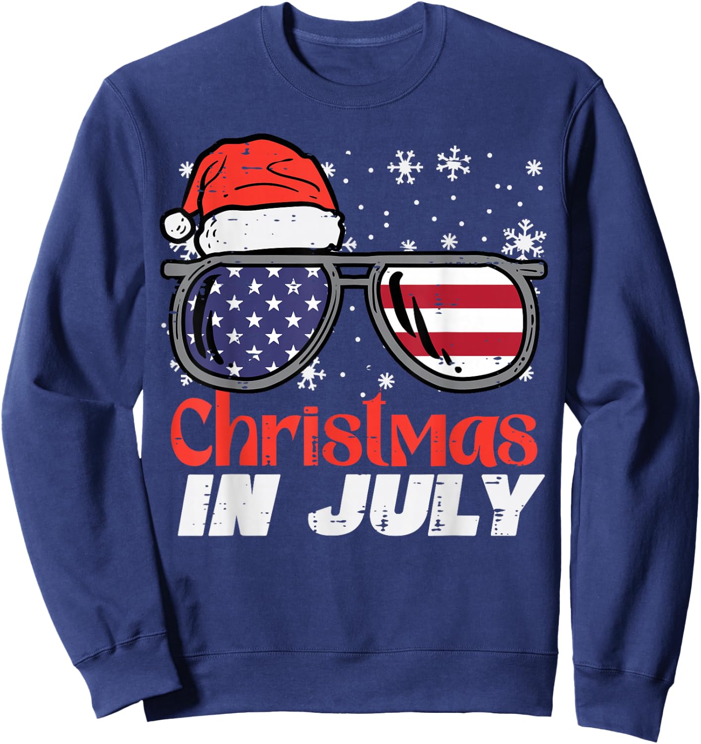 Christmas In July US Flag Santa Patriot Men Women Kids Boys Sweatshirt - Sweatshirt | Navy